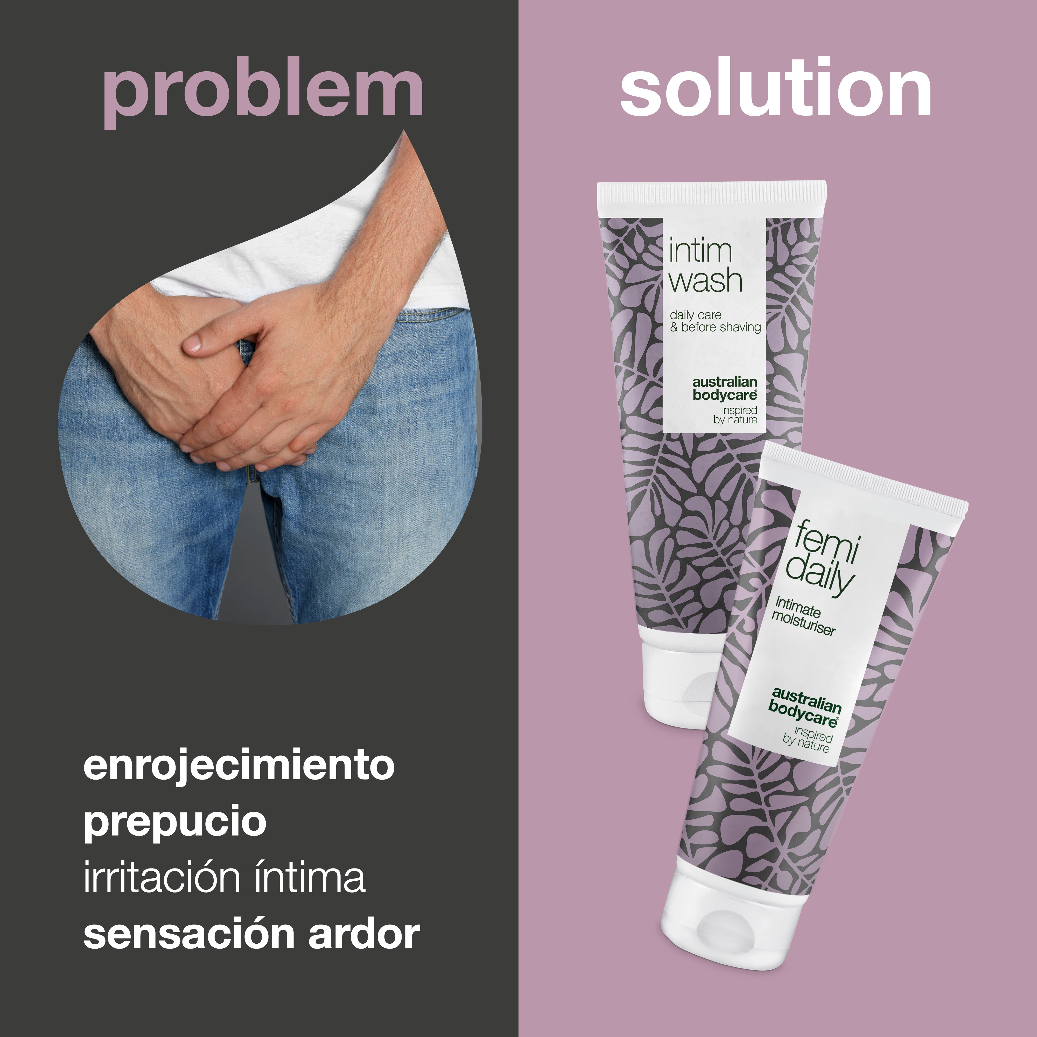 Cuidado del prepucio rojo - Solución de gel y lavado íntimo: alivie el prepucio rojo e irritado con Men's Intimate Wash y Femi Daily. Cuidado suave para la higiene y el alivio.