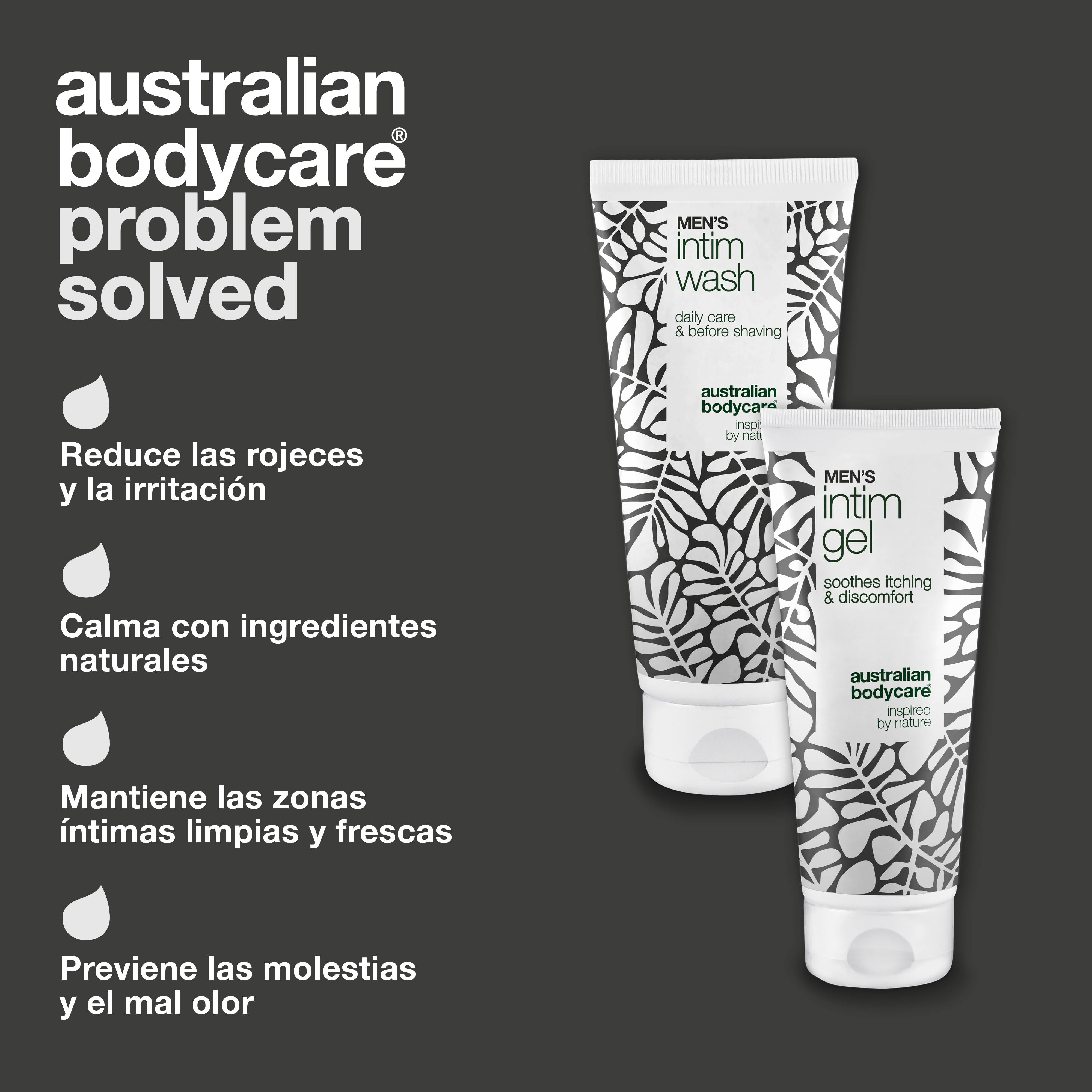 Cuidado para prepucio rojo - Gel y lavado íntimo suave — Alivia el prepucio rojo e irritado con Men's Intimate Wash y Intim Gel. Cuidado suave para la higiene íntima.