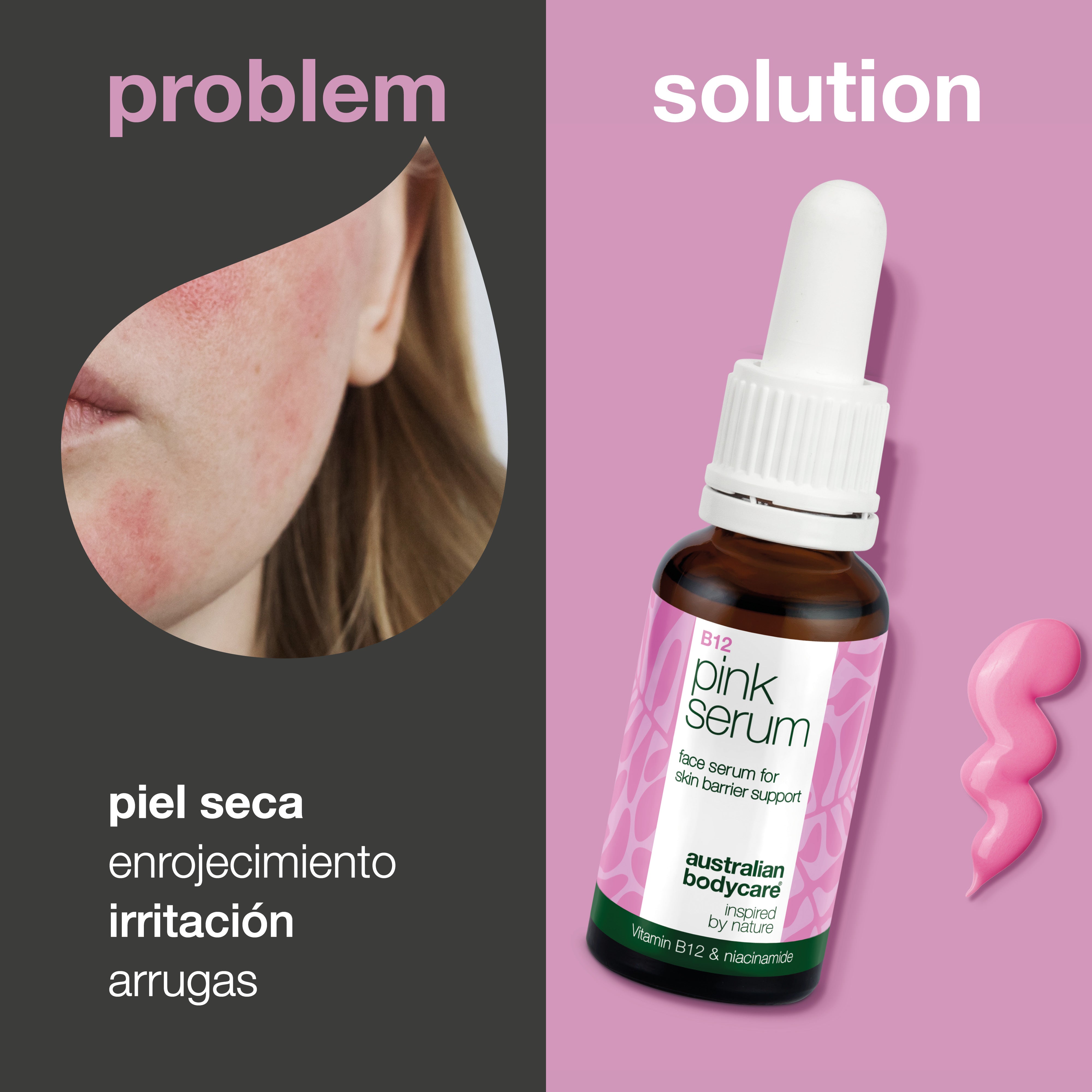 Suero rosa con vitamina B12: reduce el enrojecimiento y aumenta el brillo: el suero rosa B12 fortalece la barrera cutánea, reduce el enrojecimiento y los signos de envejecimiento. Deja la piel suave y radiante.
