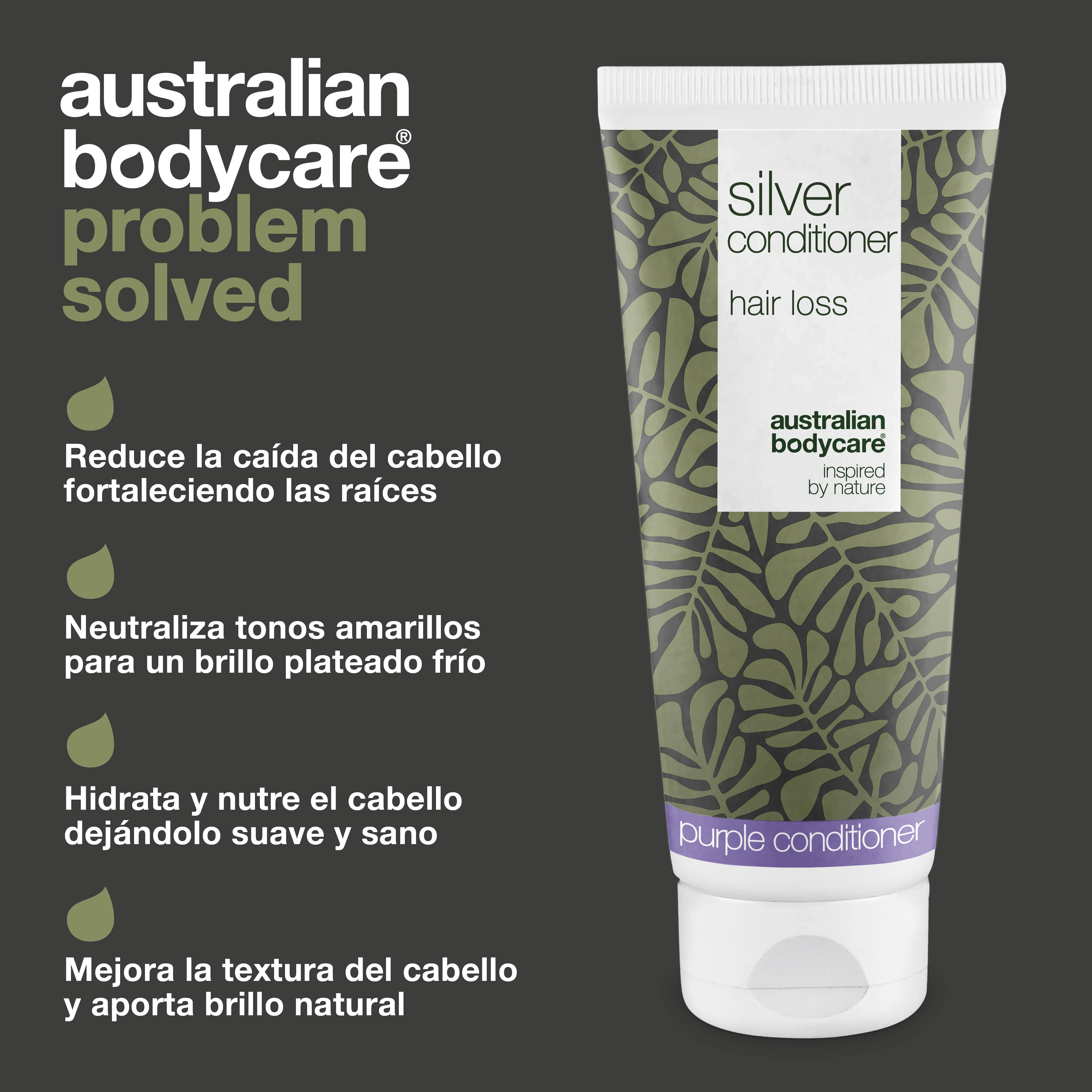 Acondicionador para cabello gris/rubio – Anticaída — Silver Conditioner reduce la caída, neutraliza tonos amarillos y deja el cabello gris o rubio suave y brillante. ¡Pruébalo ahora!