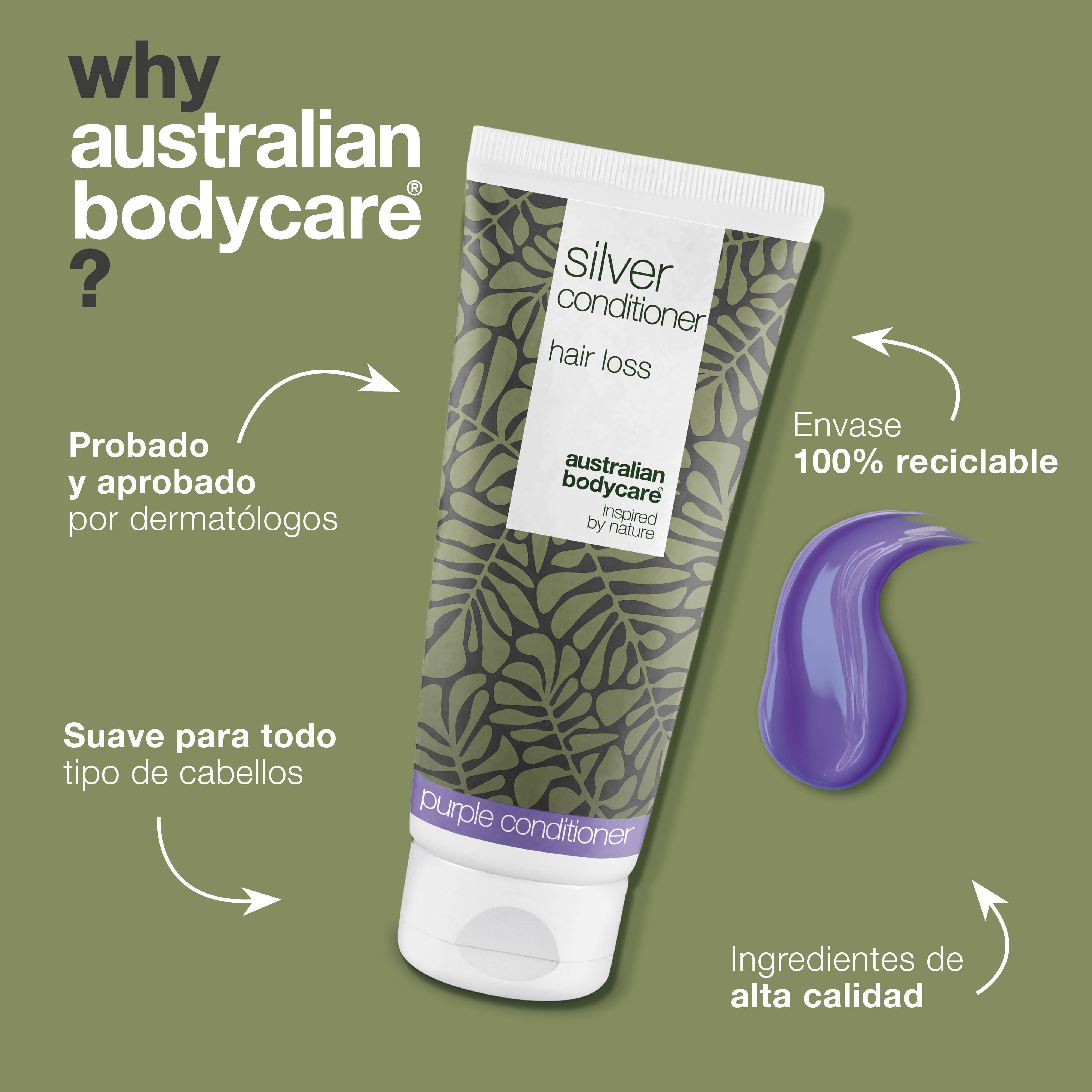 Acondicionador para cabello gris/rubio – Anticaída — Silver Conditioner reduce la caída, neutraliza tonos amarillos y deja el cabello gris o rubio suave y brillante. ¡Pruébalo ahora!