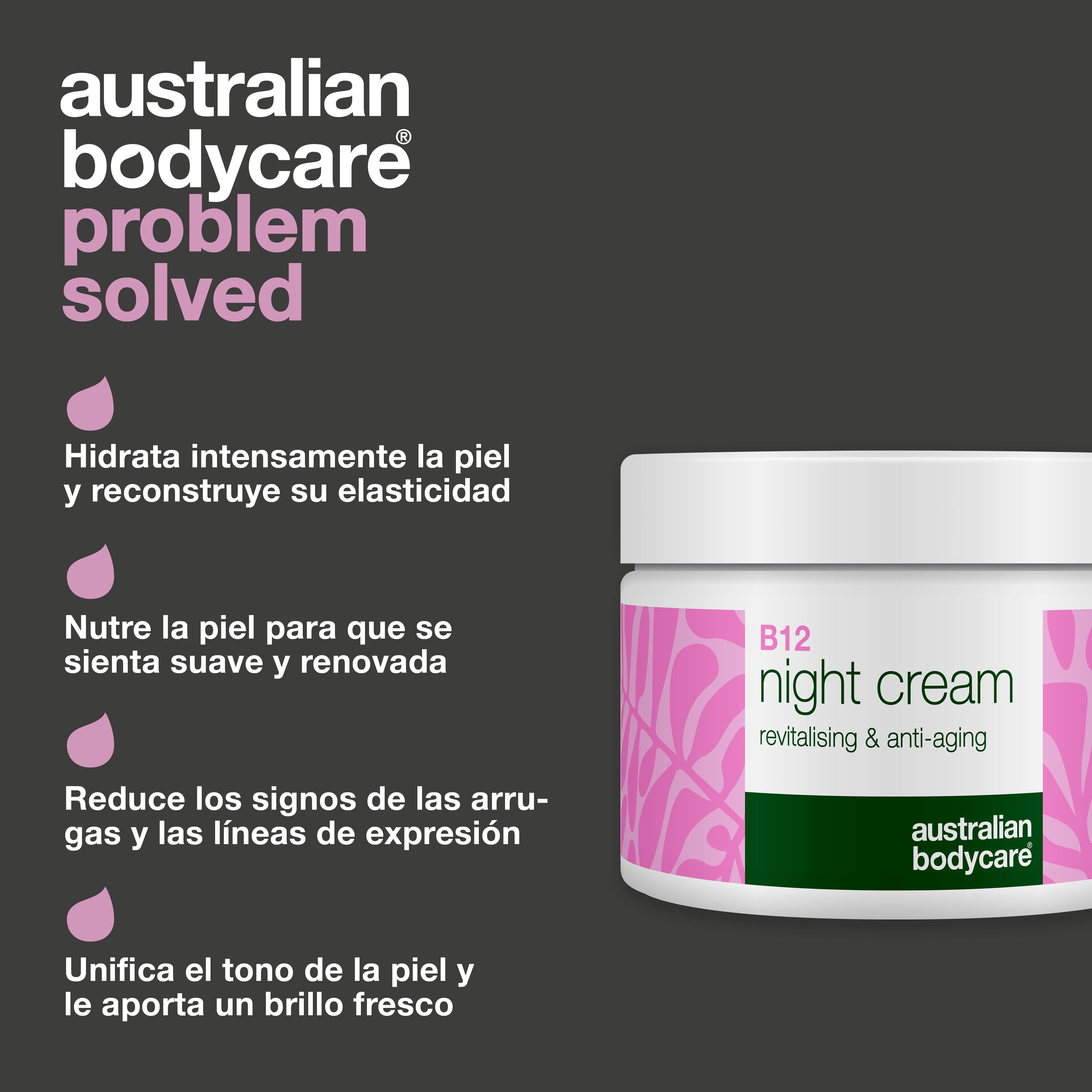 Crema de noche B12: cuidado nutritivo antiedad para una piel radiante: la crema de noche B12 hidrata, reafirma y revitaliza la piel con un brillo natural.