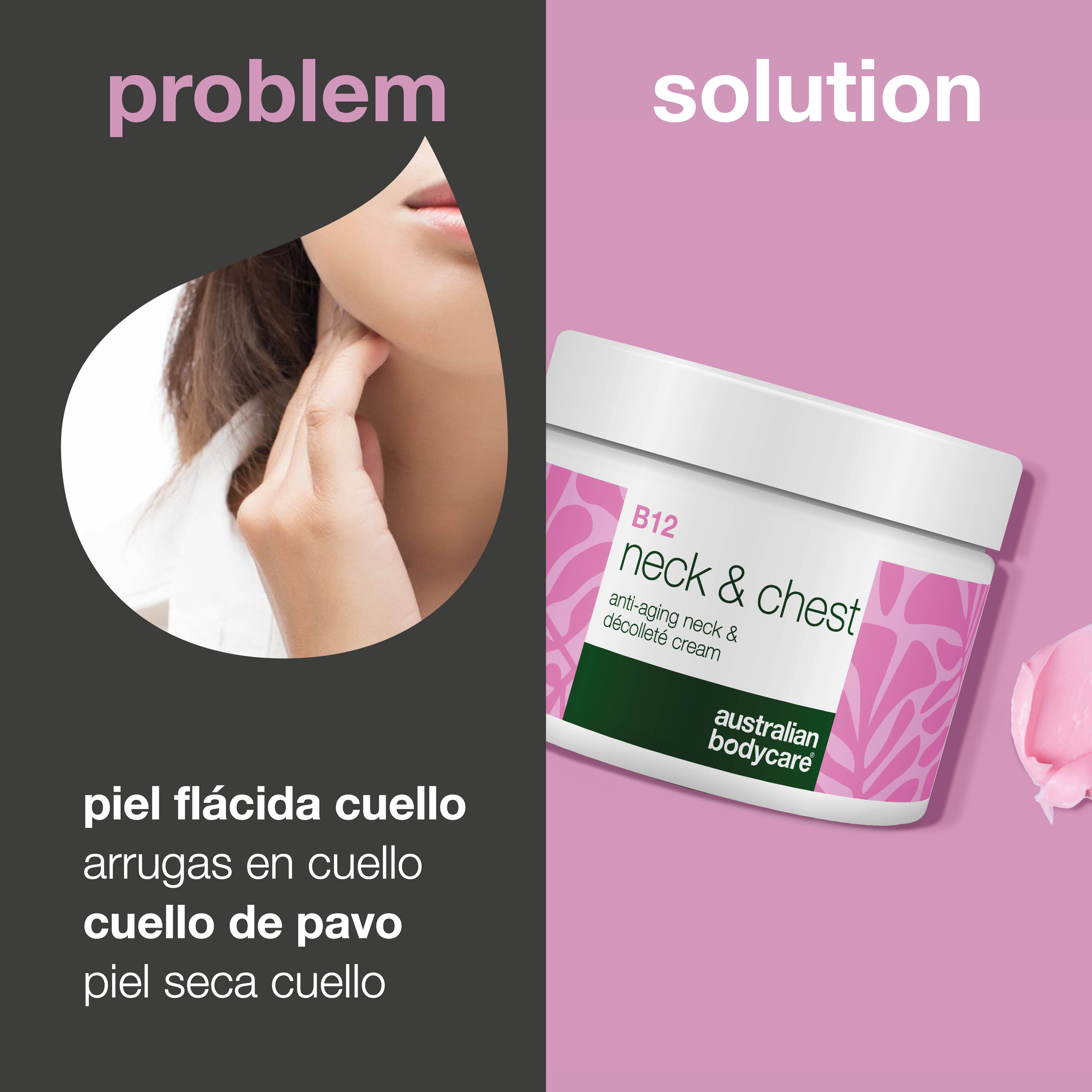 Crema para el cuello B12: reduce las arrugas y la flacidez de la piel: la crema para el cuello y el escote B12 hidrata, reafirma y suaviza las arrugas. Ideal para una apariencia juvenil y revitalizada.