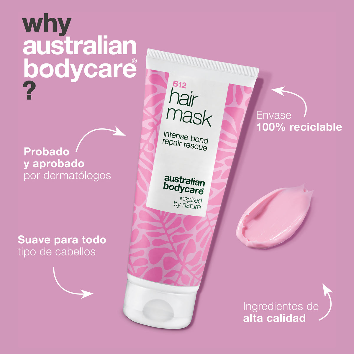 Mascarilla Capilar B12 está testado dermatológicamente, es suave con todos los tipos de cabello y su envase es 100 % reciclable
