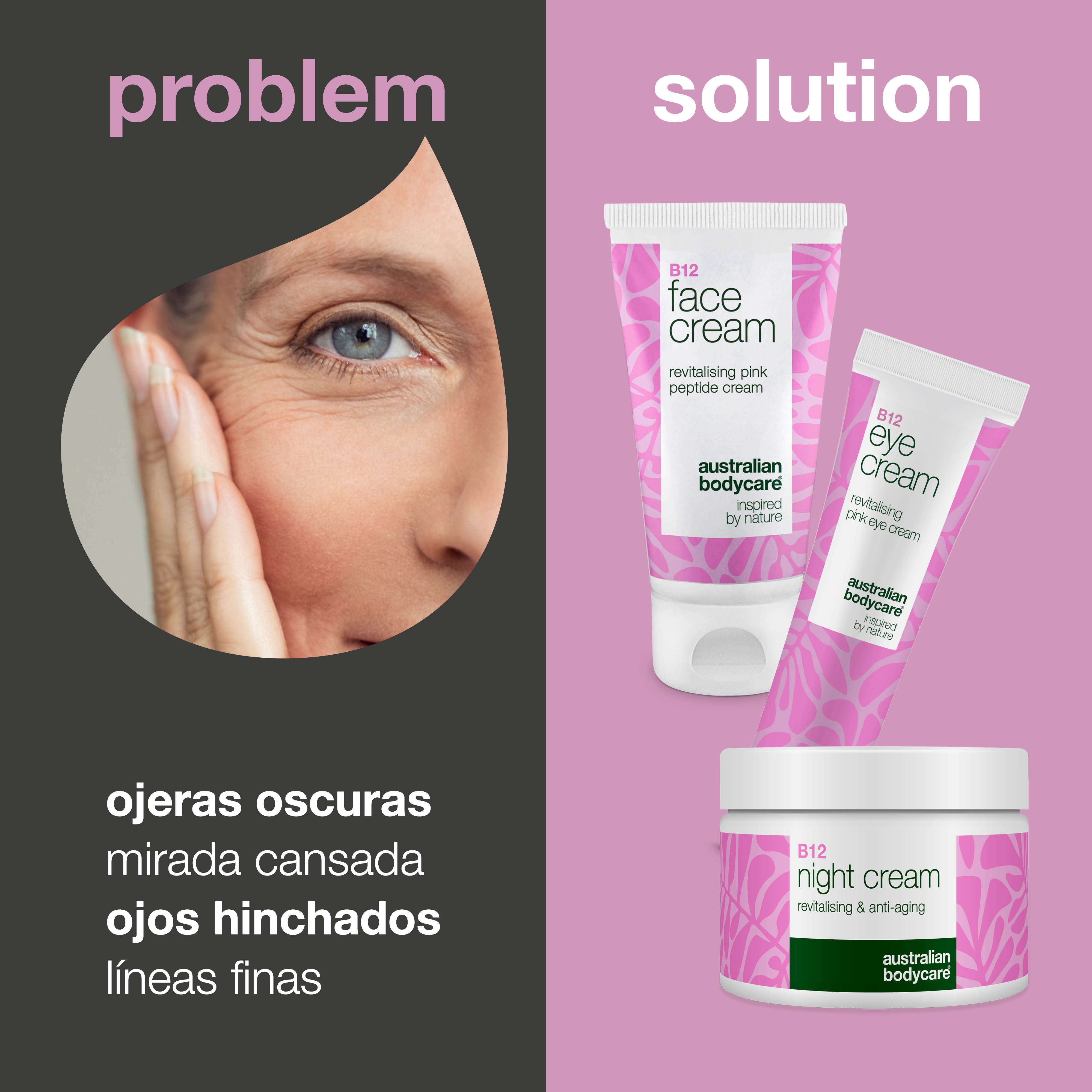 Set de cuidado de ojos B12 para bolsas y ojeras: set B12 eficaz para bolsas y ojeras. Agrega hidratación y brillo al área de los ojos.
