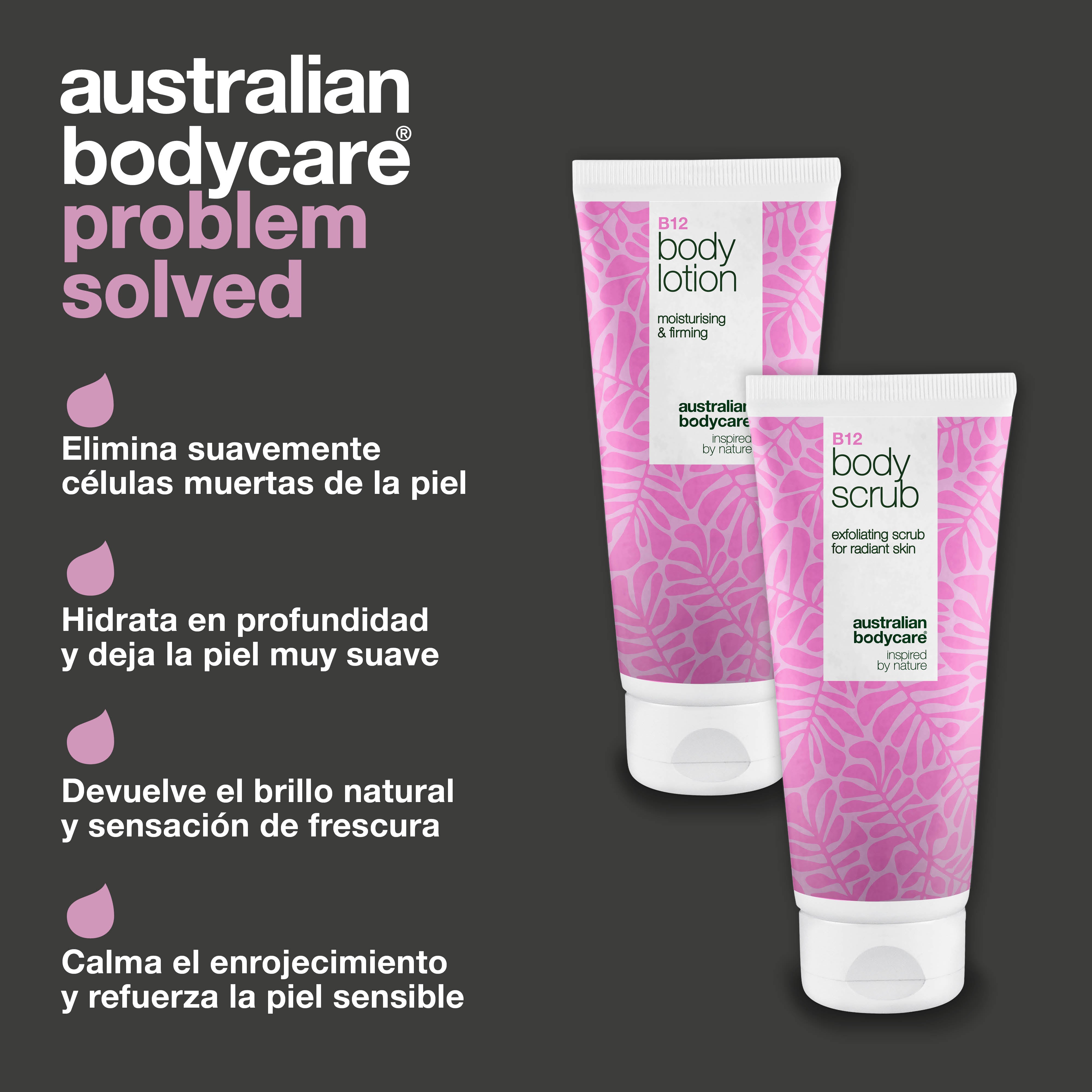 Set de cuidado de la piel B12 para piel seca – Exfoliación & hidratación profunda — Exfoliante corporal & loción B12 hidratante para piel seca y sensible.