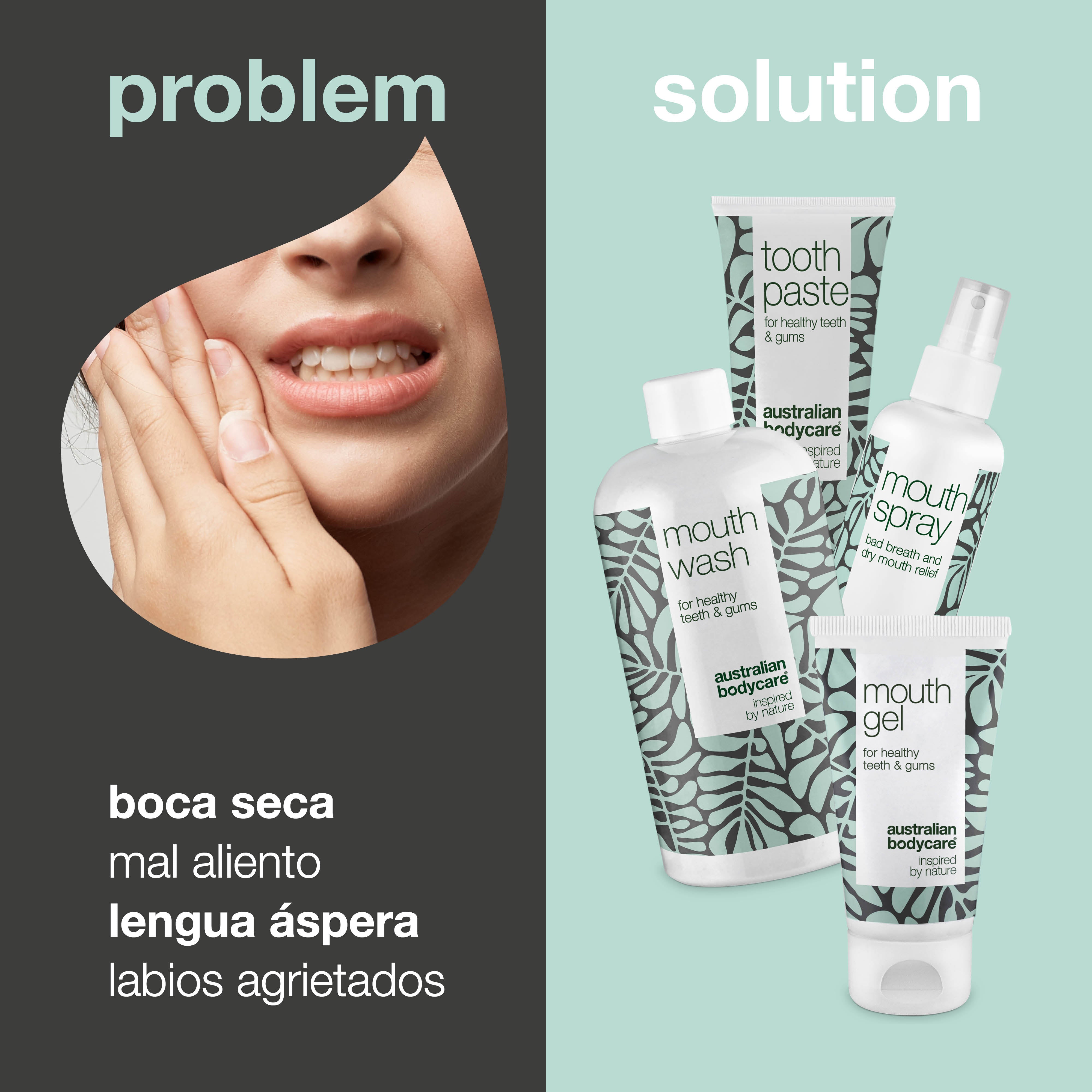 Pack de 4 para boca seca: 4 productos hidratantes para el cuidado de la boca seca.