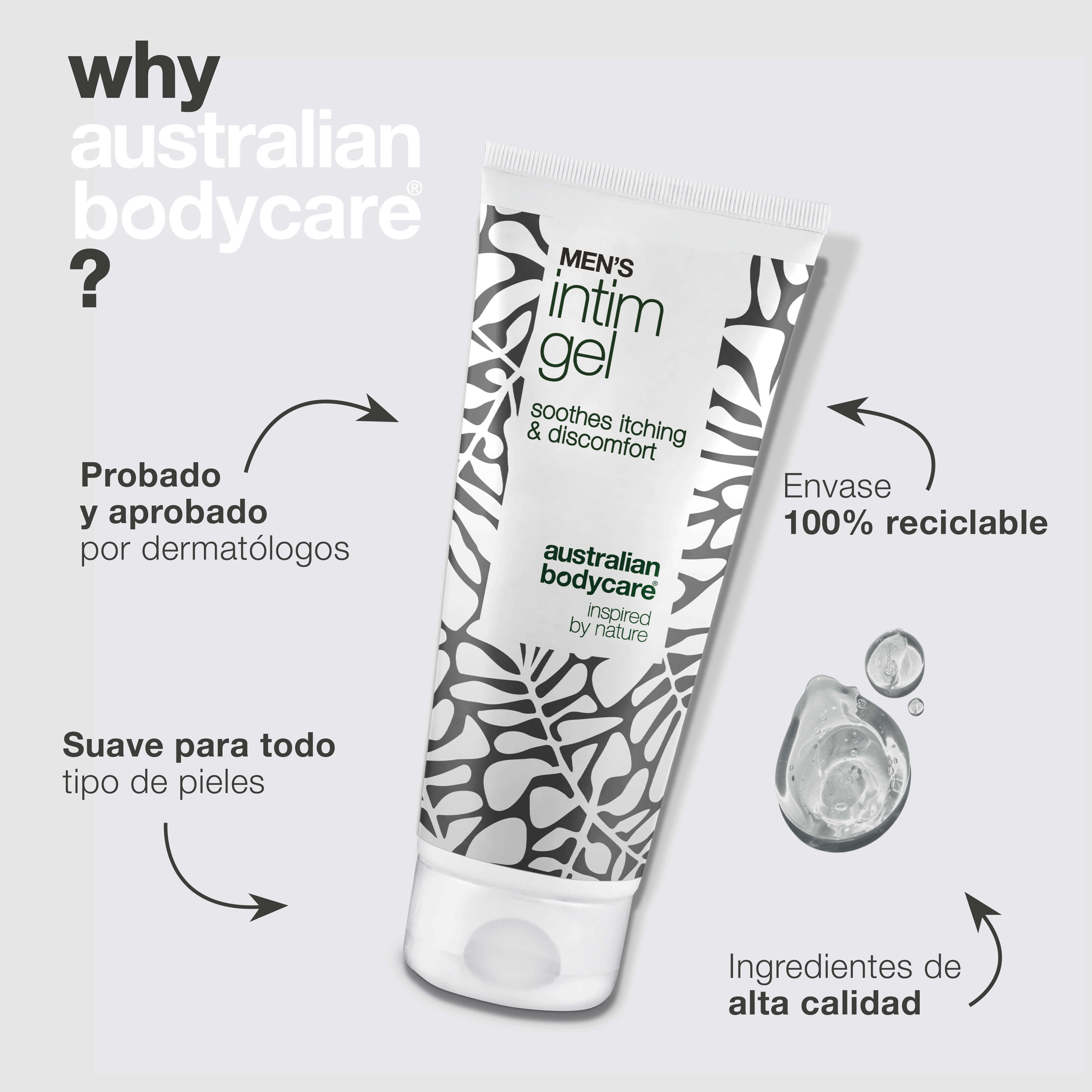 Gel íntimo para hombre – Alivia picor e irritación — Dile adiós al picor con Gel íntimo para hombre. Mantiene la piel fresca y equilibrada con una fórmula no grasa y de rápida absorción.