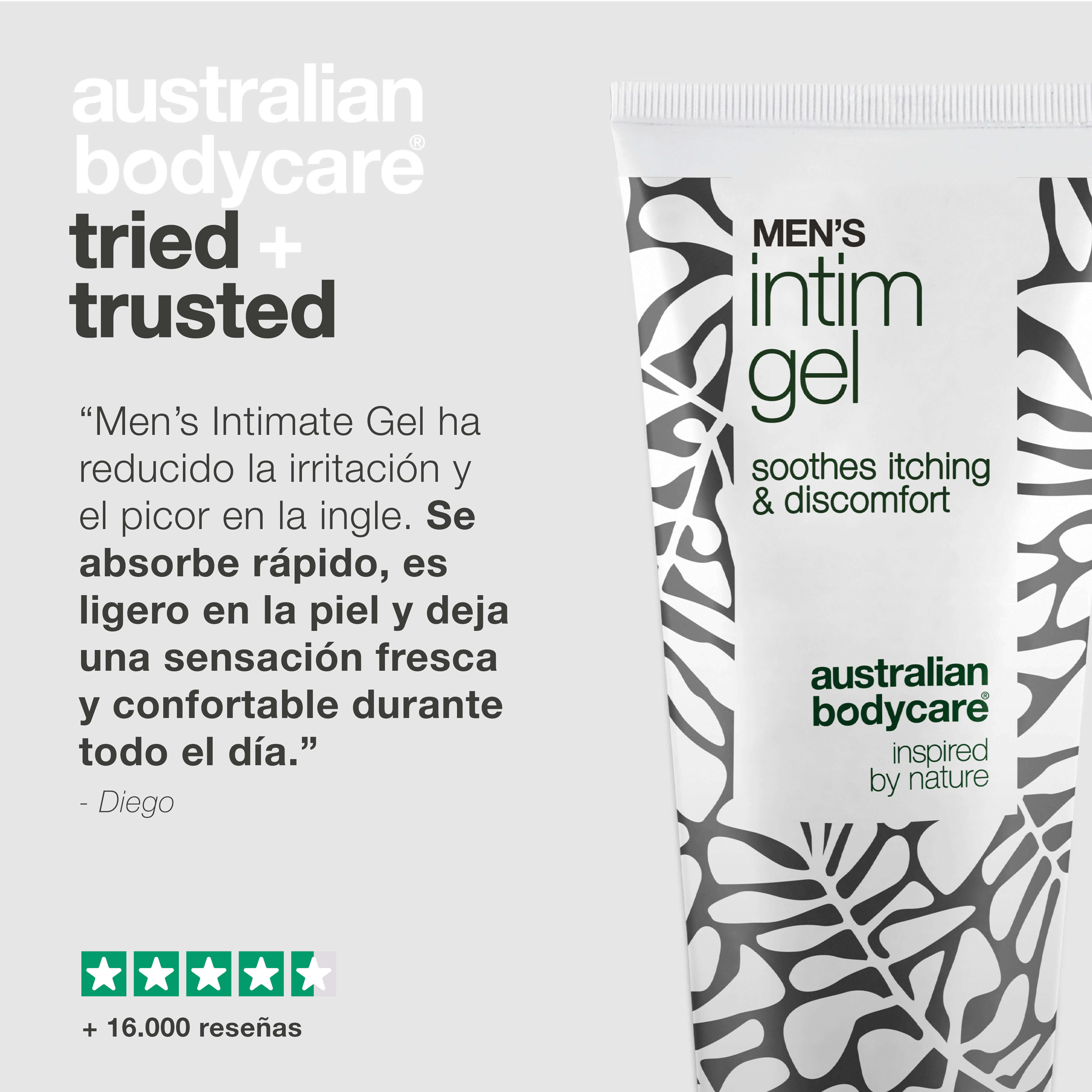 Gel íntimo para hombre – Alivia picor e irritación — Dile adiós al picor con Gel íntimo para hombre. Mantiene la piel fresca y equilibrada con una fórmula no grasa y de rápida absorción.