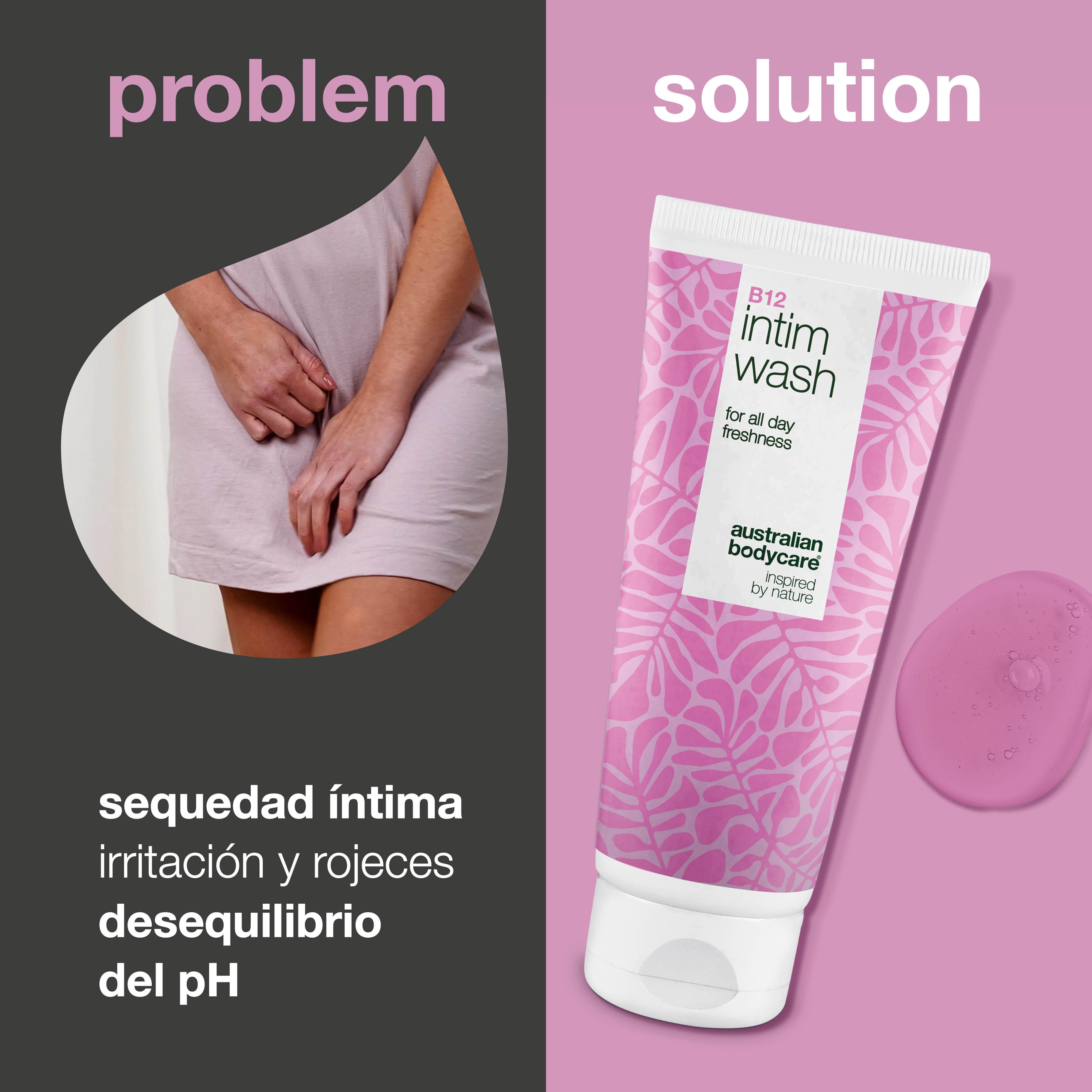 Gel íntimo para sequedad, picor y molestias. Con vitamina B12, glicerina hidratante y agentes limpiadores vegetales. Ideal para mujeres 40+.