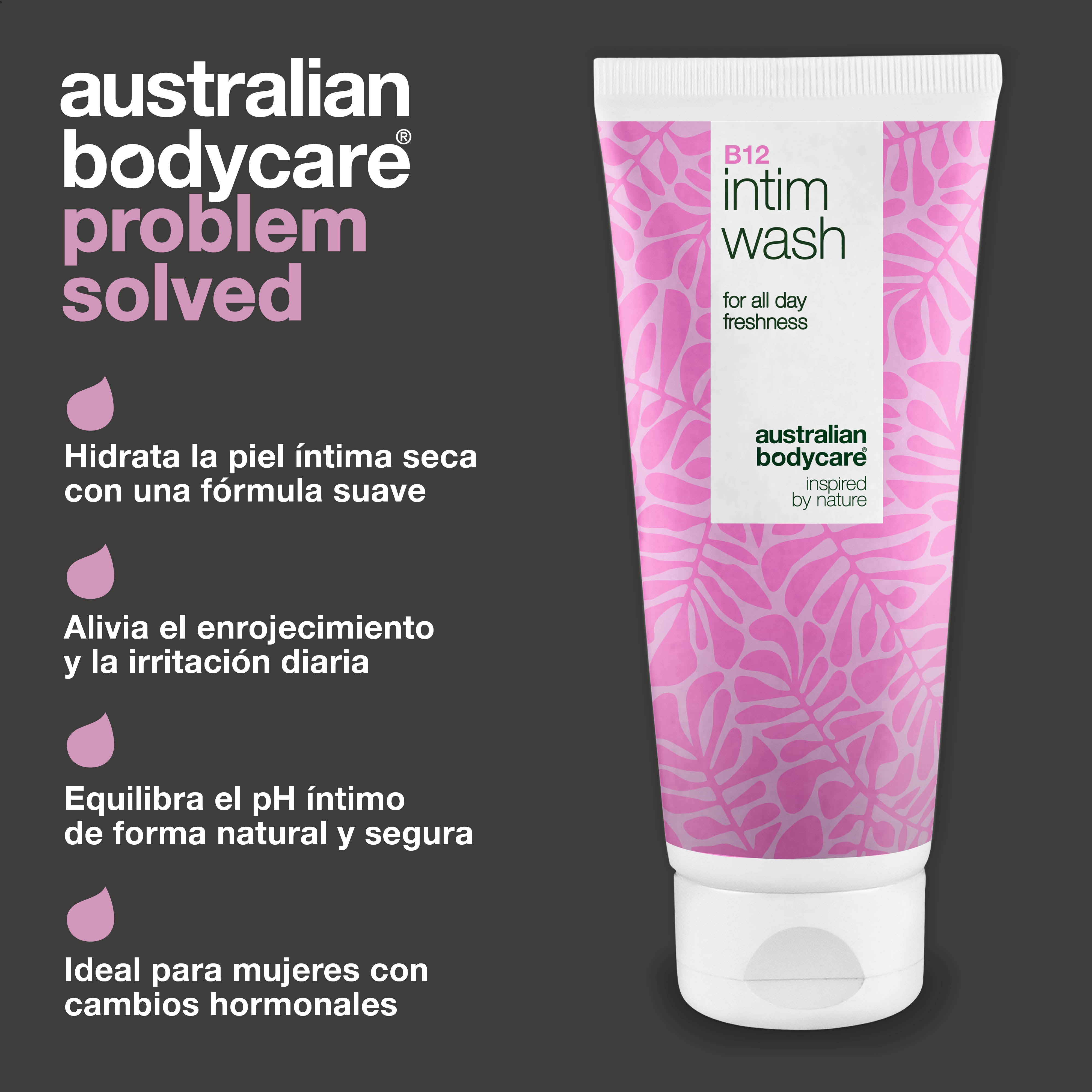 Gel íntimo para sequedad, picor y molestias. Con vitamina B12, glicerina hidratante y agentes limpiadores vegetales. Ideal para mujeres 40+.