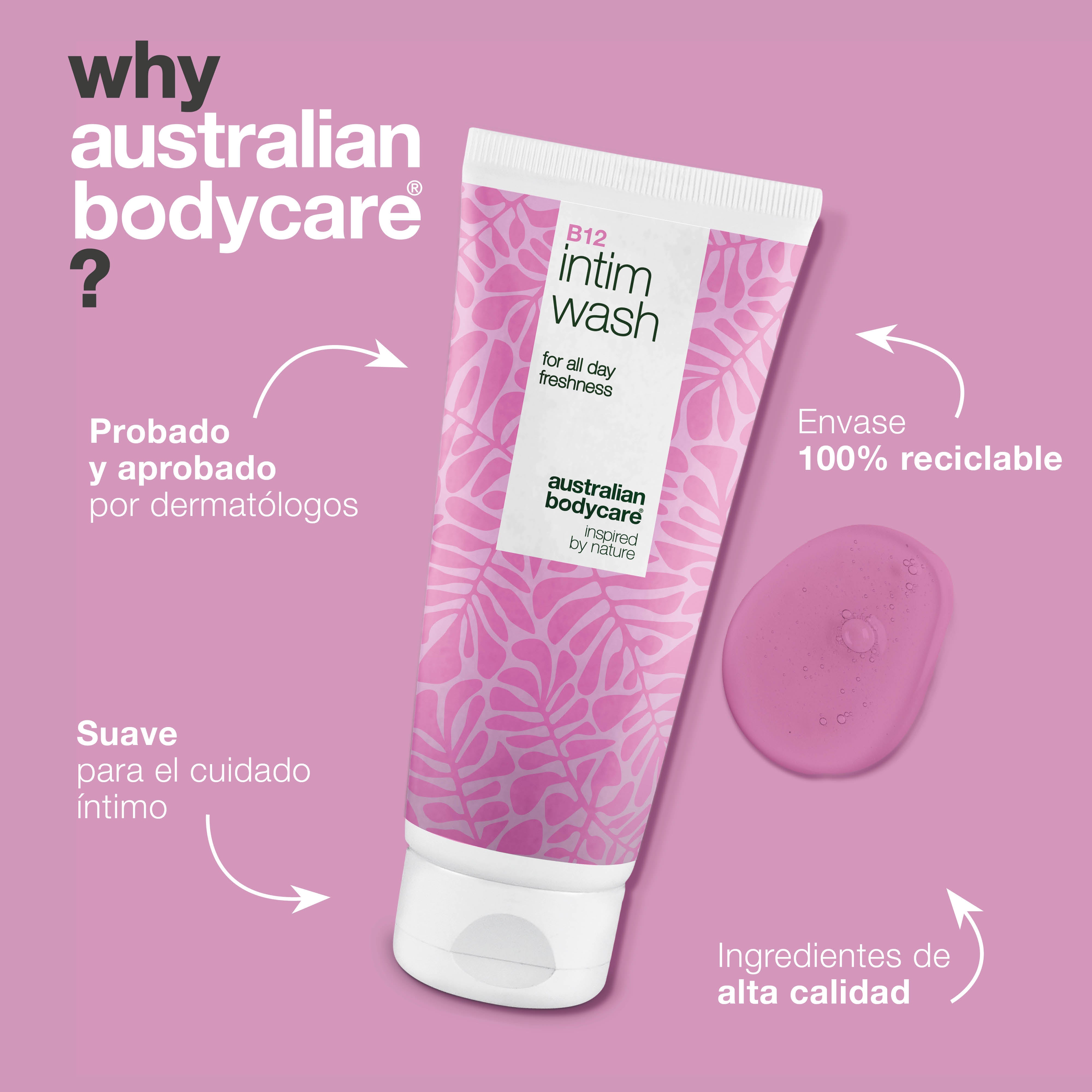 Gel íntimo para sequedad, picor y molestias. Con vitamina B12, glicerina hidratante y agentes limpiadores vegetales. Ideal para mujeres 40+.