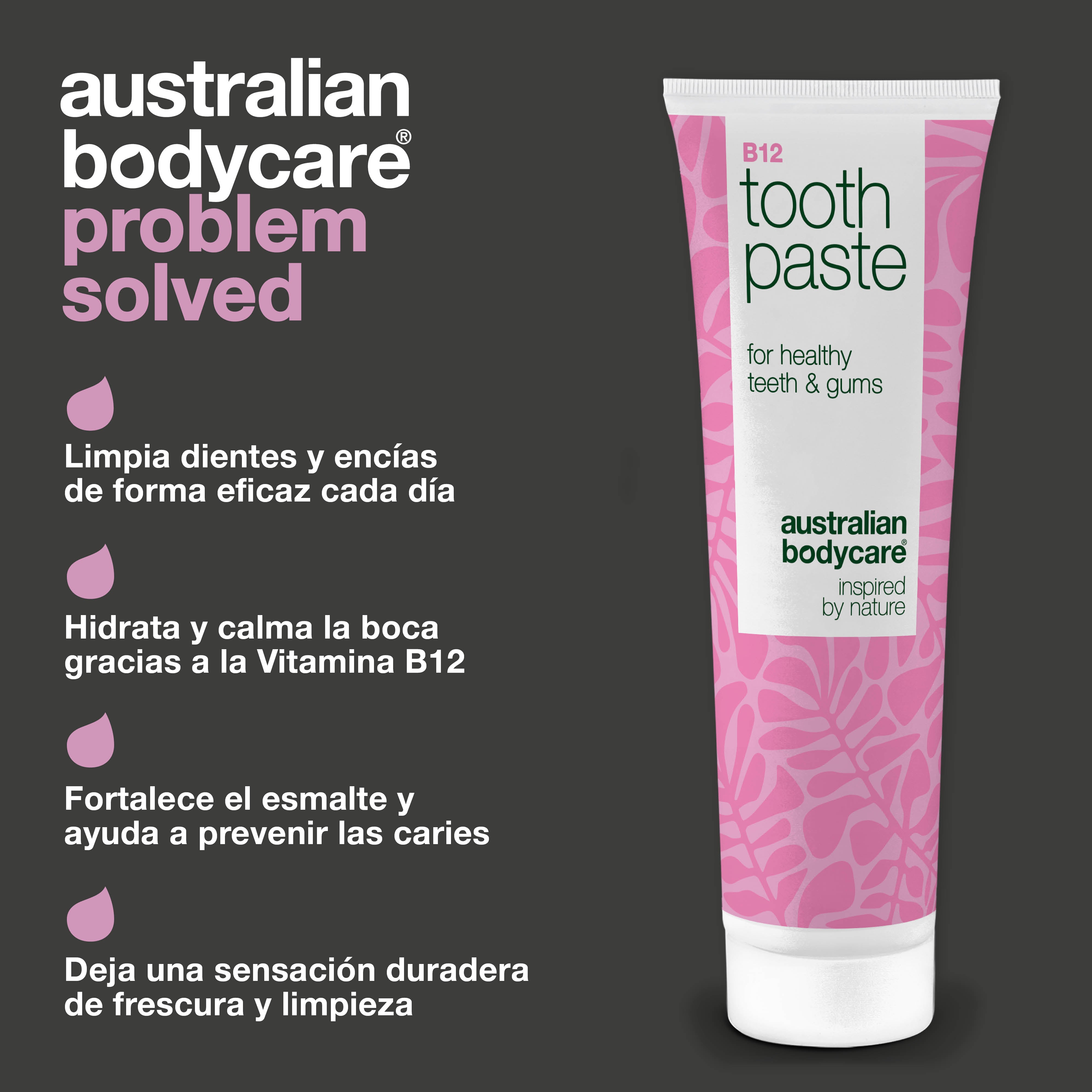 Pasta de dientes con Vitamina B12 combate la sequedad y el mal aliento. Fortalece los dientes. Con B12, flúor, zinc, aceite de limón y menta.