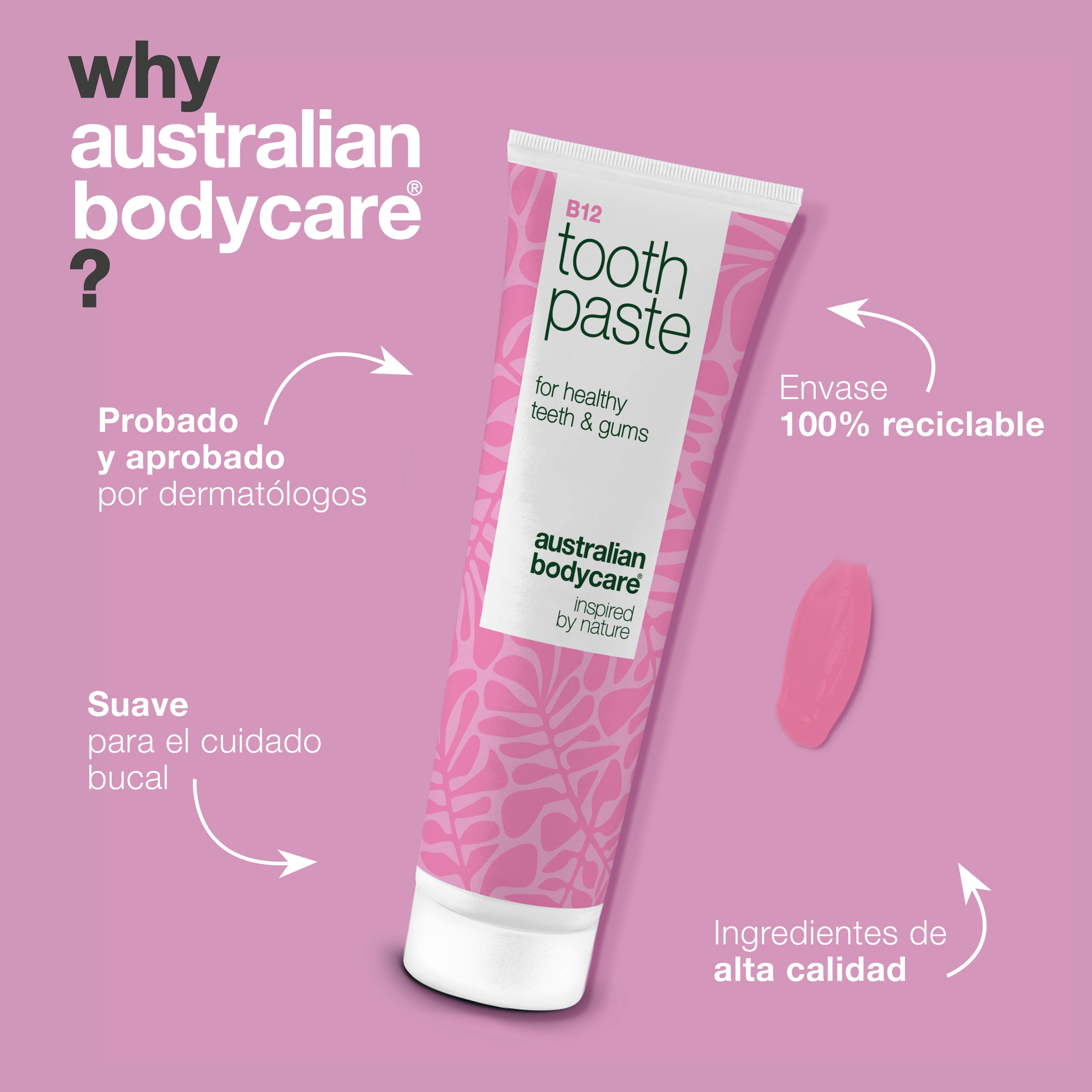 Pasta de dientes con Vitamina B12 combate la sequedad y el mal aliento. Fortalece los dientes. Con B12, flúor, zinc, aceite de limón y menta.