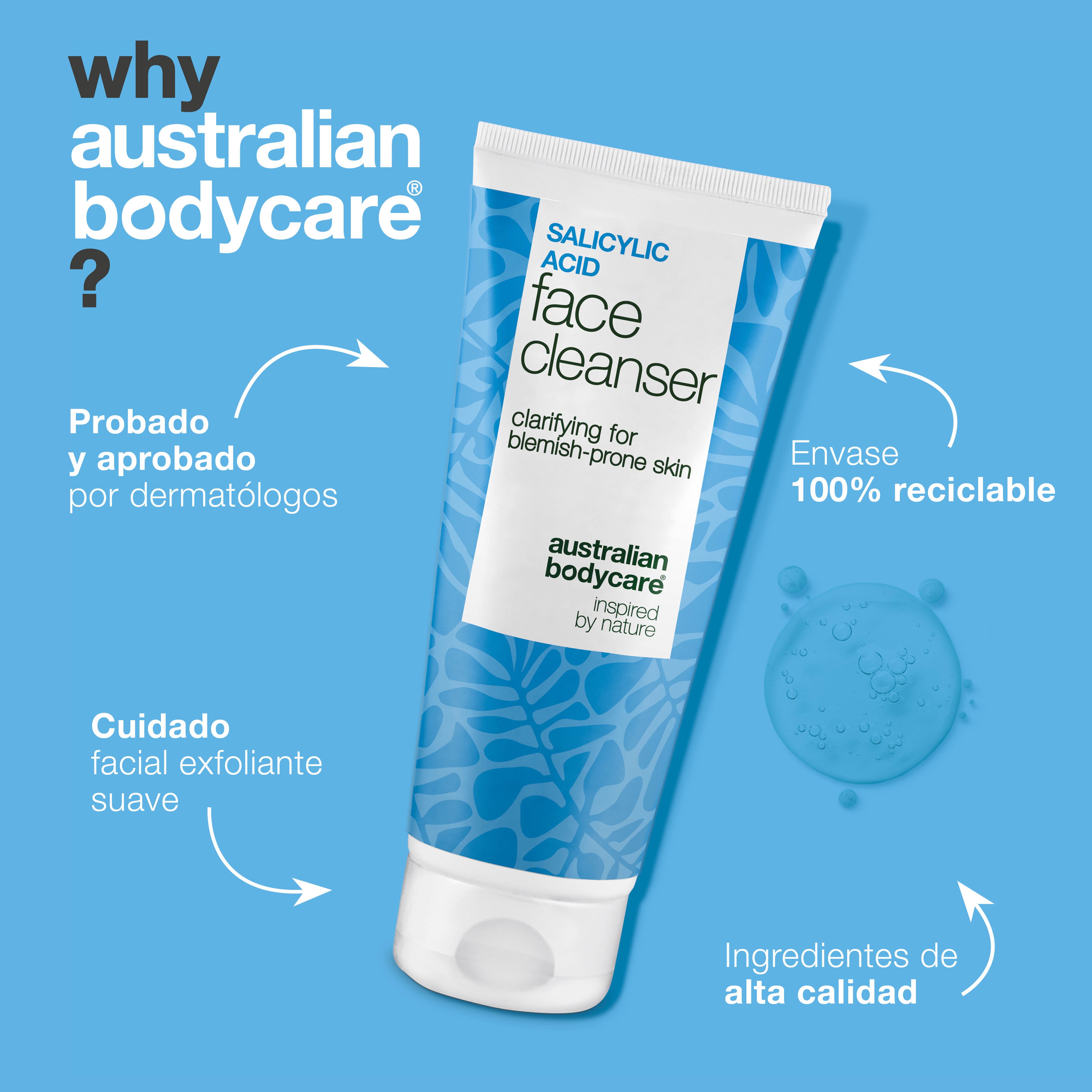 Limpiador facial con ácido salicílico – limpia poros y reduce granos, puntos negros y grasa