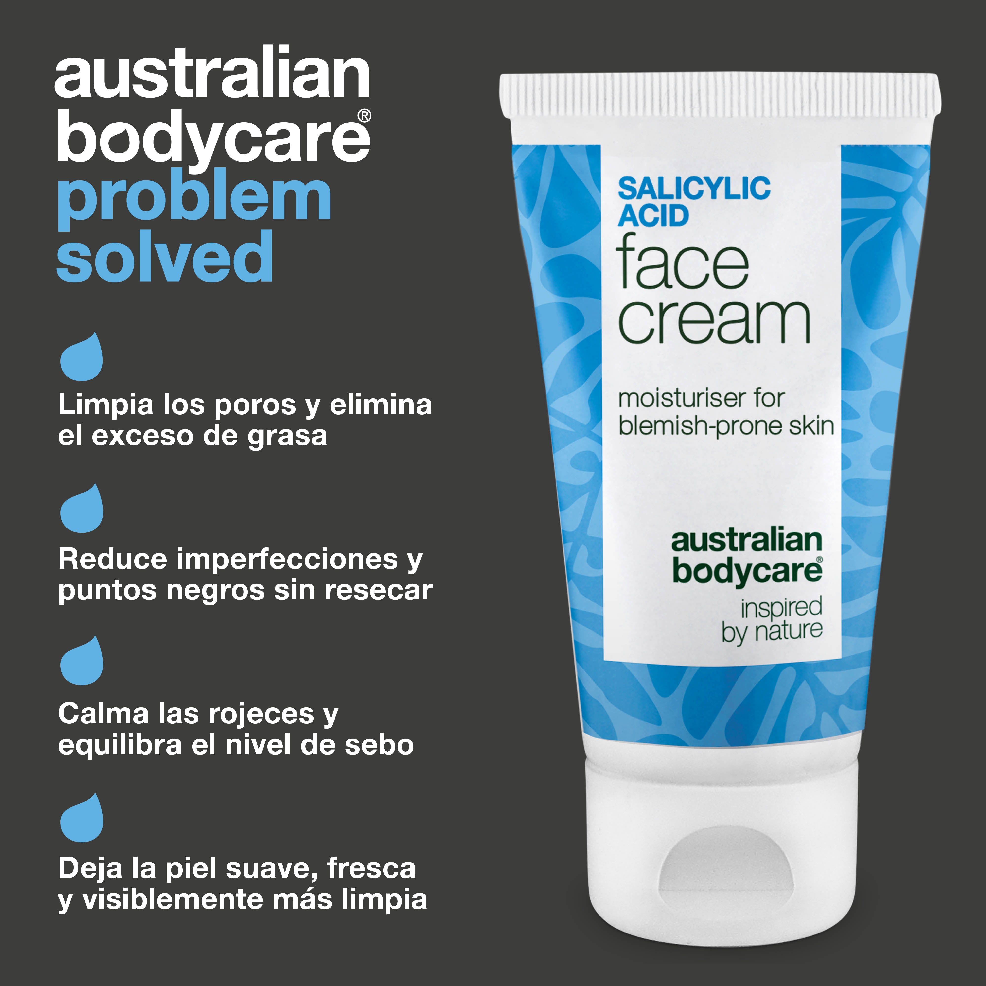 Crema facial con ácido salicílico – reduce granos y puntos negros, limpia poros y equilibra la piel grasa