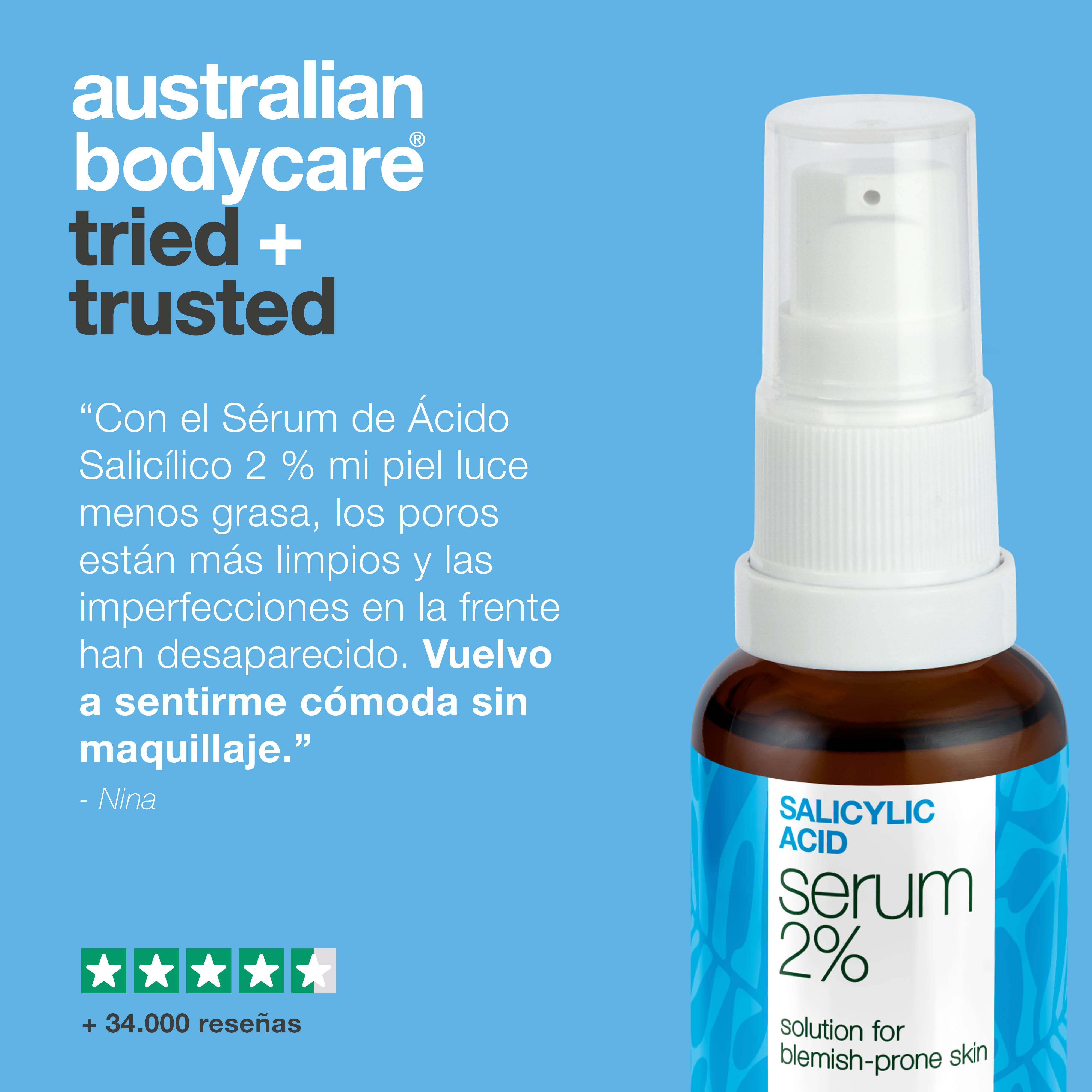 Suero ácido salicílico 2% ideal para piel con brotes y poros tapados. Contiene Zinc PCA, extracto de té verde, ácido hialurónico y glicerina.