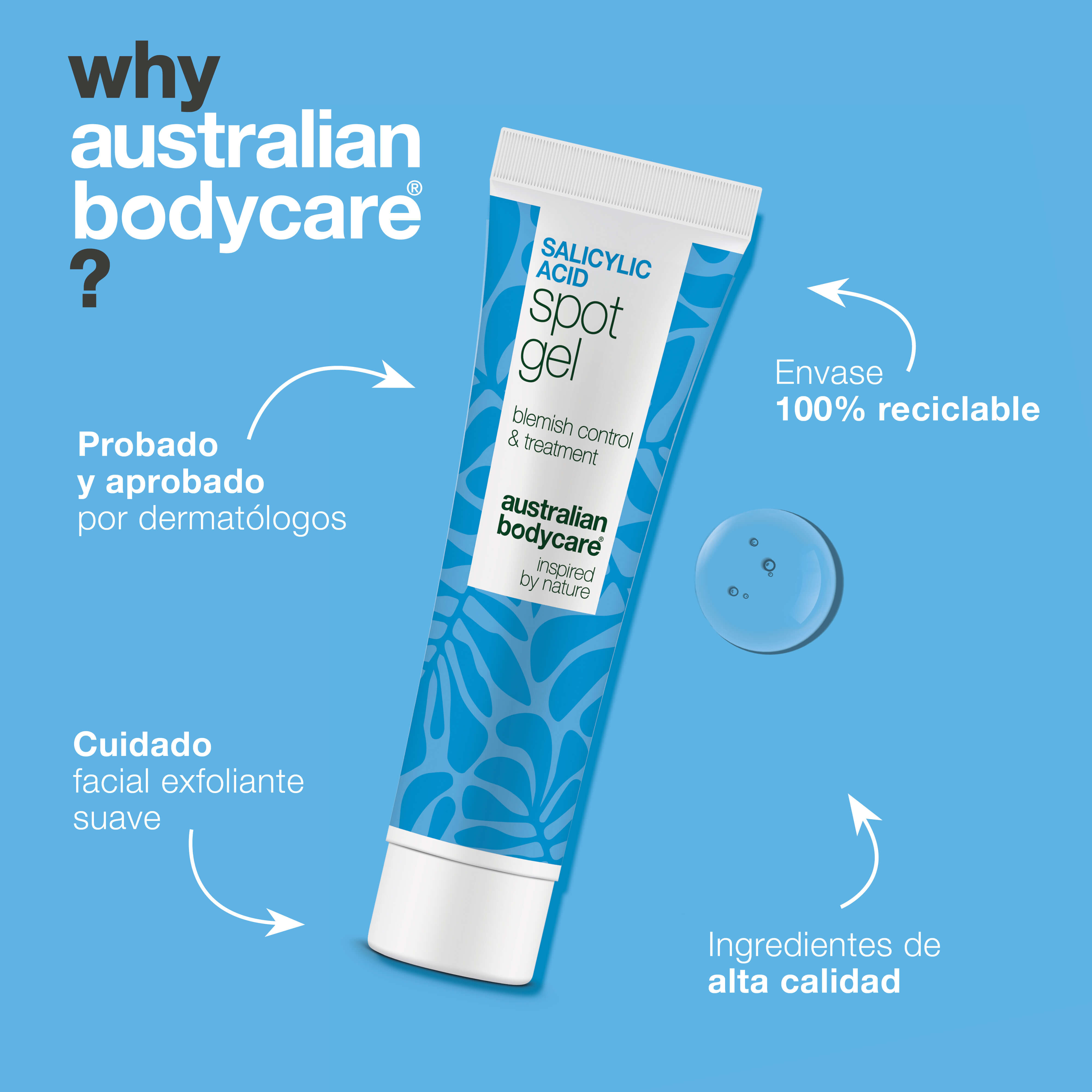 Gel Antigranos con Ácido Salicílico para impurezas y poros — Gel Antigranos con Ácido Salicílico purifica y equilibra la piel. Elimina grasa y células muertas con ácido salicílico.