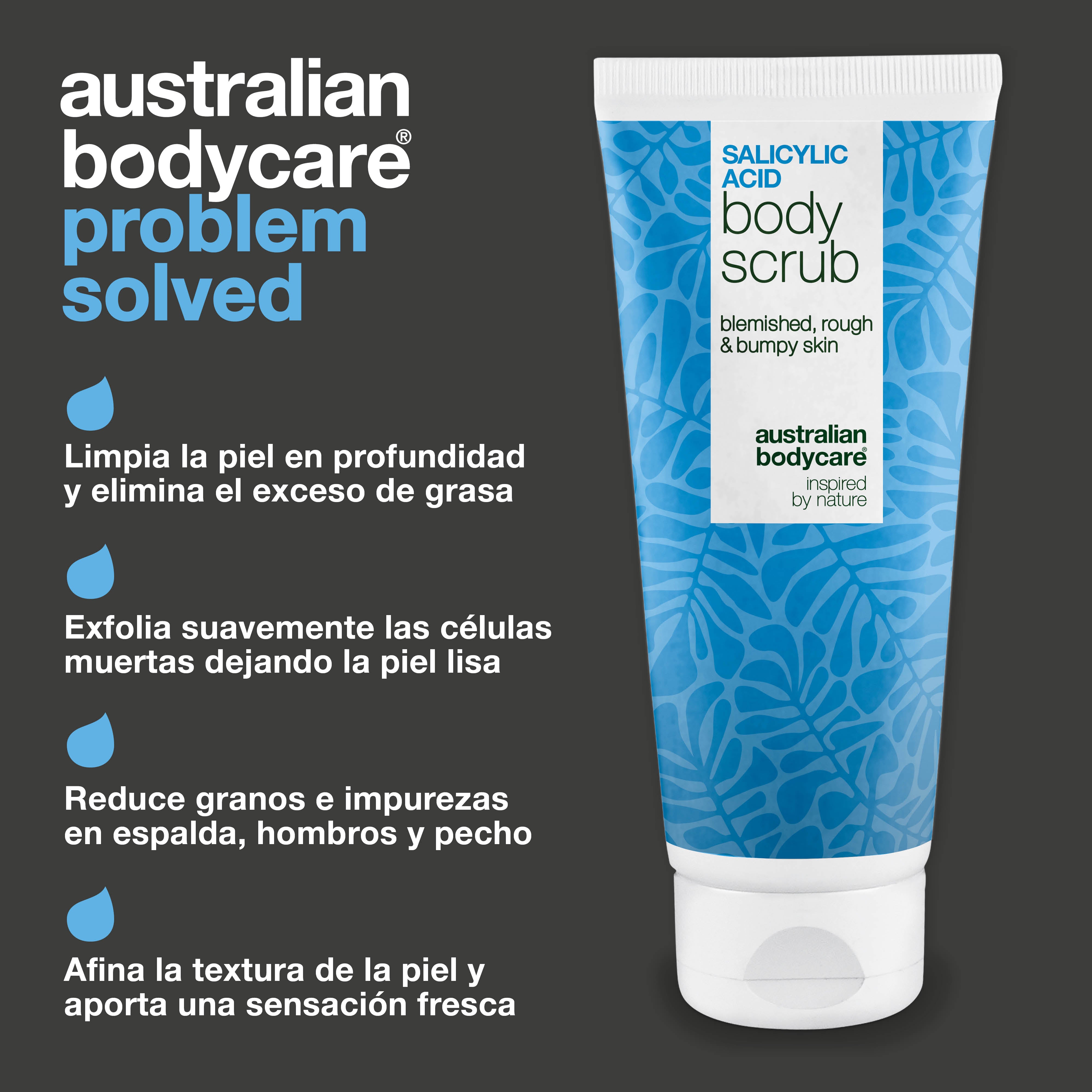 Body Scrub con ácido salicílico para una piel limpia y suave — Body Scrub con ácido salicílico elimina impurezas y limpia poros. Con ácido salicílico, ácido glicólico, polvo de albaricoque y alantoína