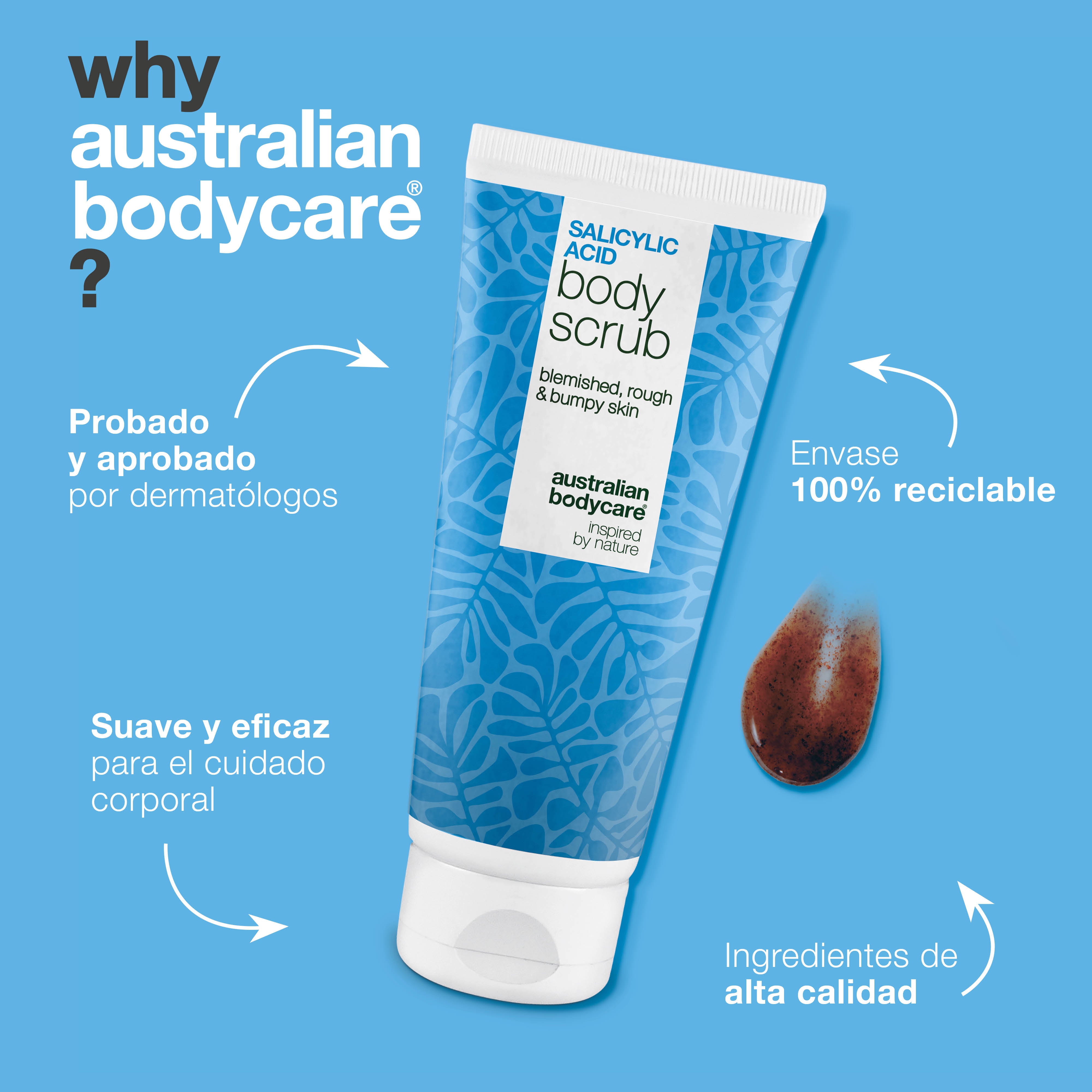 Body Scrub con ácido salicílico para una piel limpia y suave — Body Scrub con ácido salicílico elimina impurezas y limpia poros. Con ácido salicílico, ácido glicólico, polvo de albaricoque y alantoína