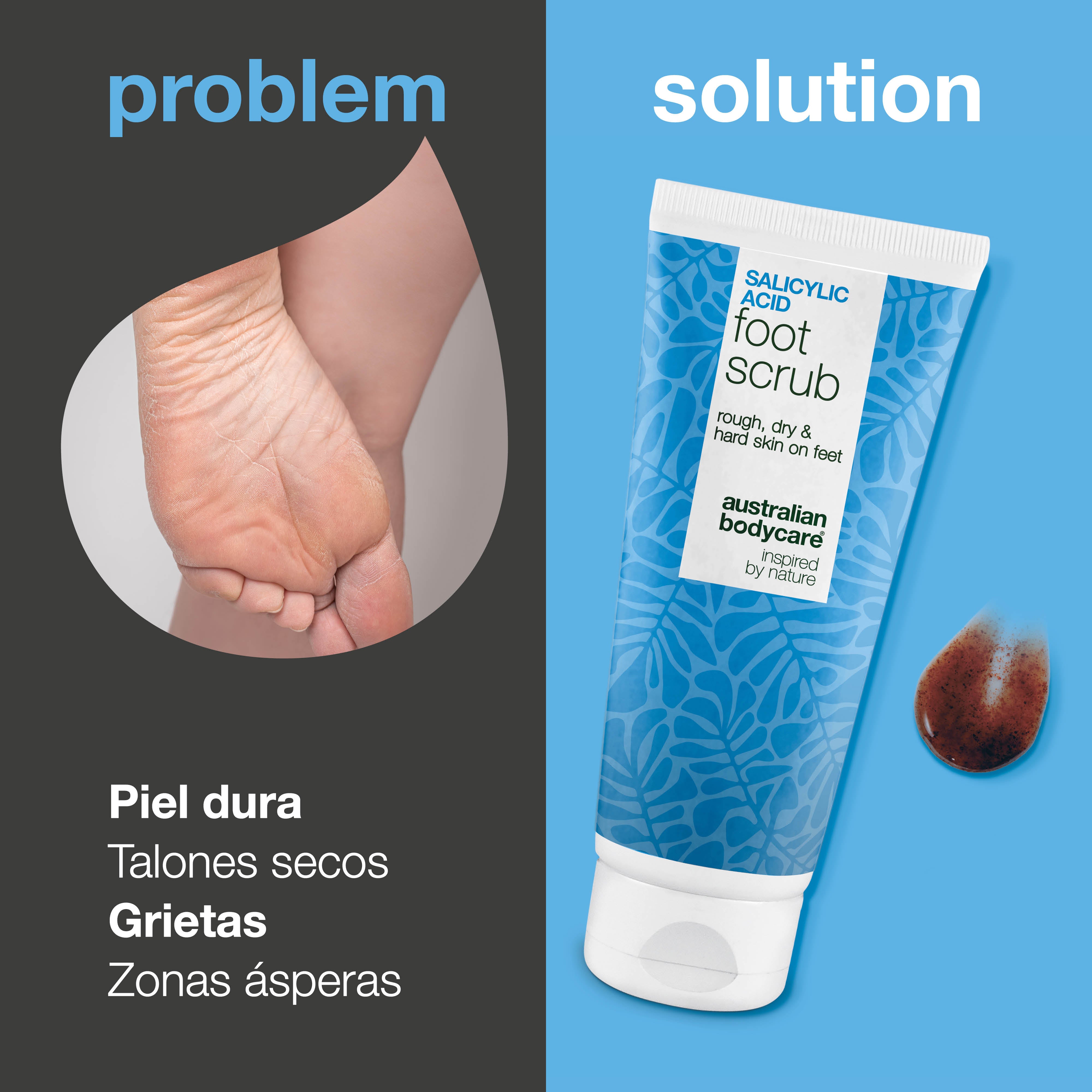 Exfoliante para pies con ácido salicílico contra piel seca y áspera