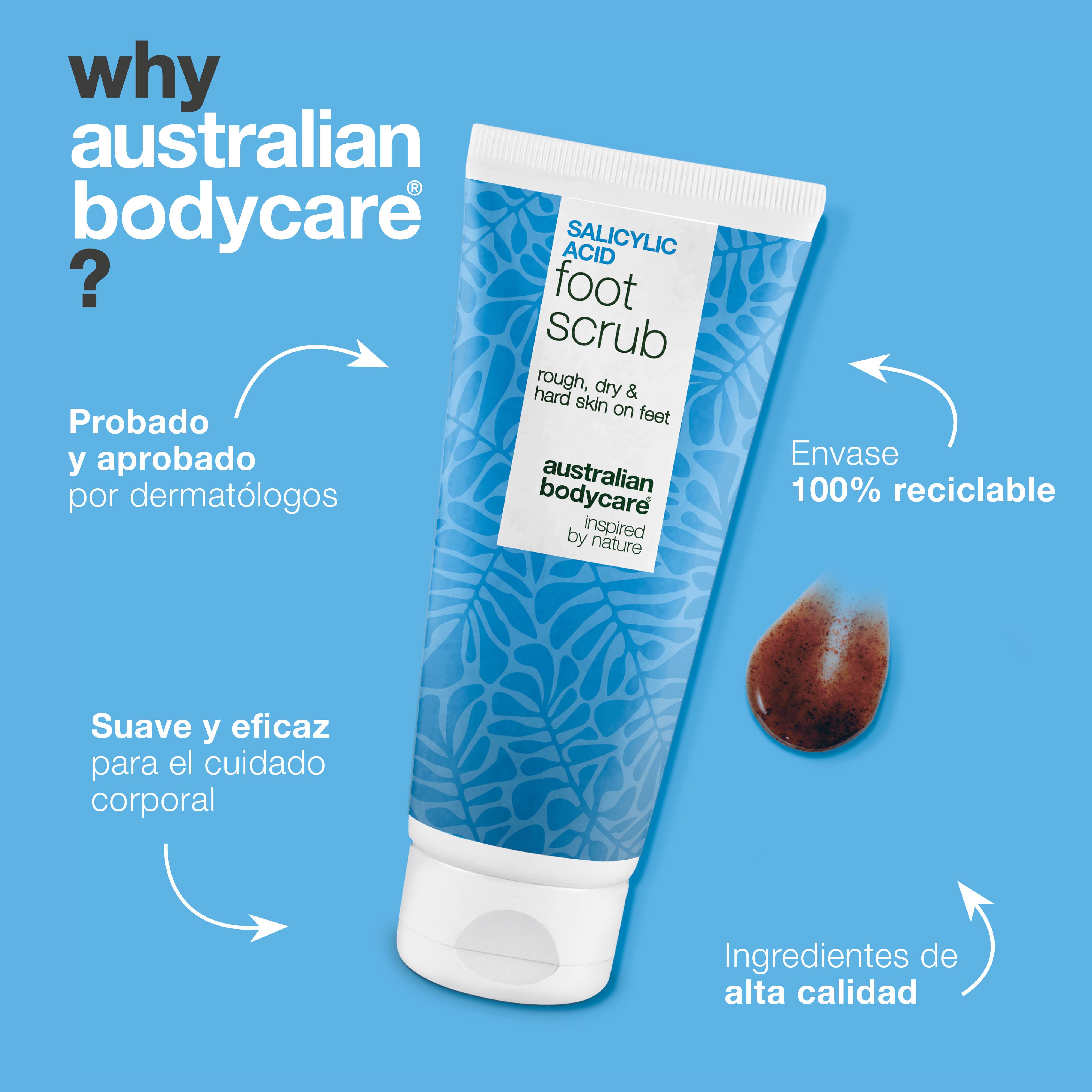 Exfoliante para pies con ácido salicílico contra piel seca y áspera