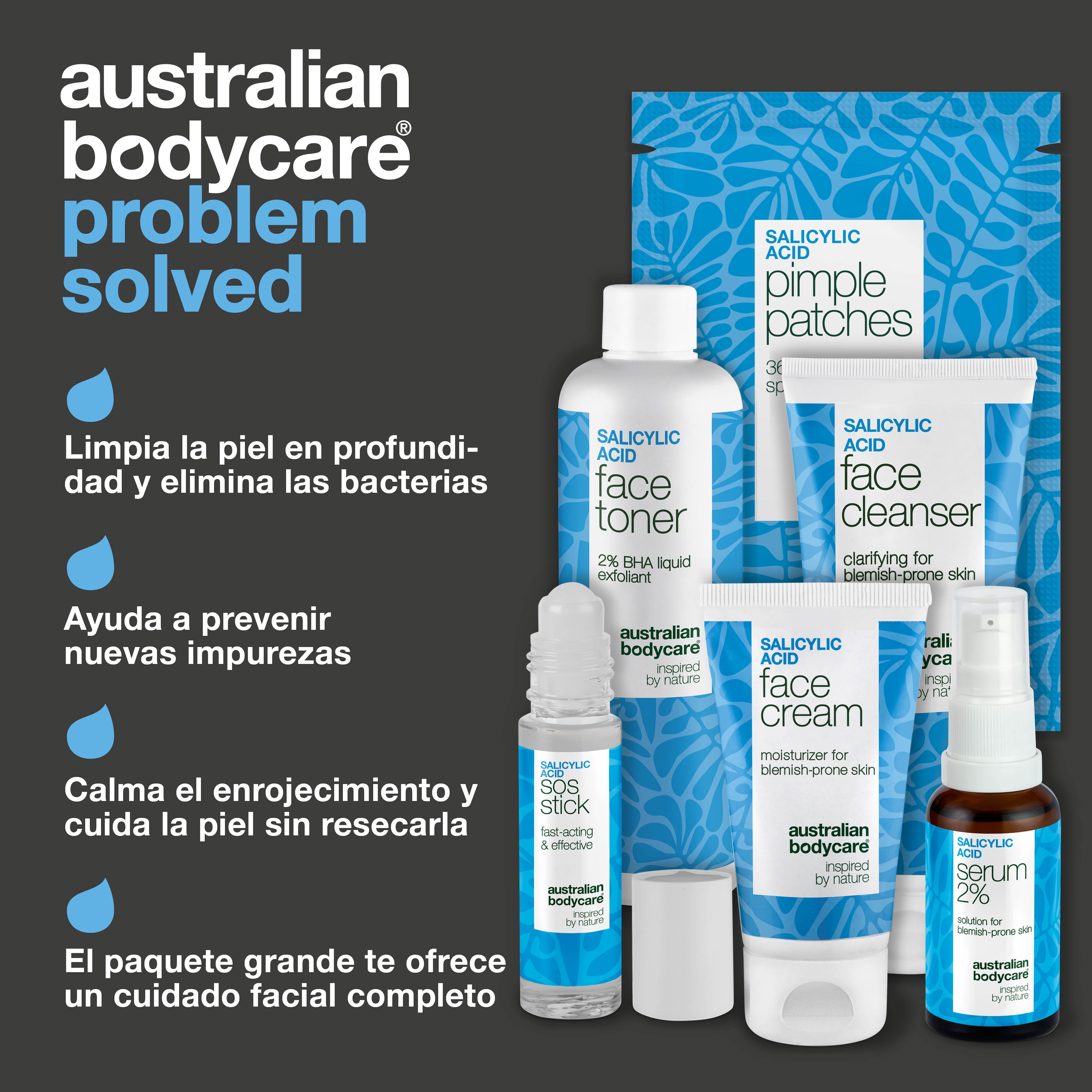 Set contra granos y piel con imperfecciones con ácido salicílico – limpia poros, reduce rojeces y previene brotes