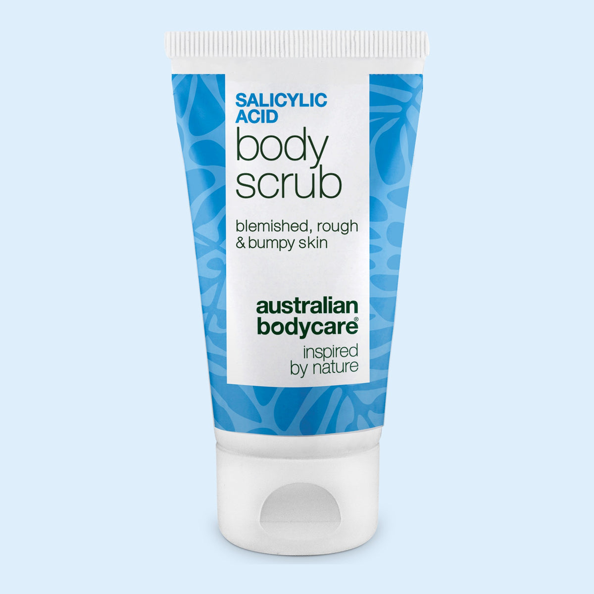 Salicylic Acid Body Scrub 50 ml de Australian Bodycare, tubo azul y blanco con tapón abatible
