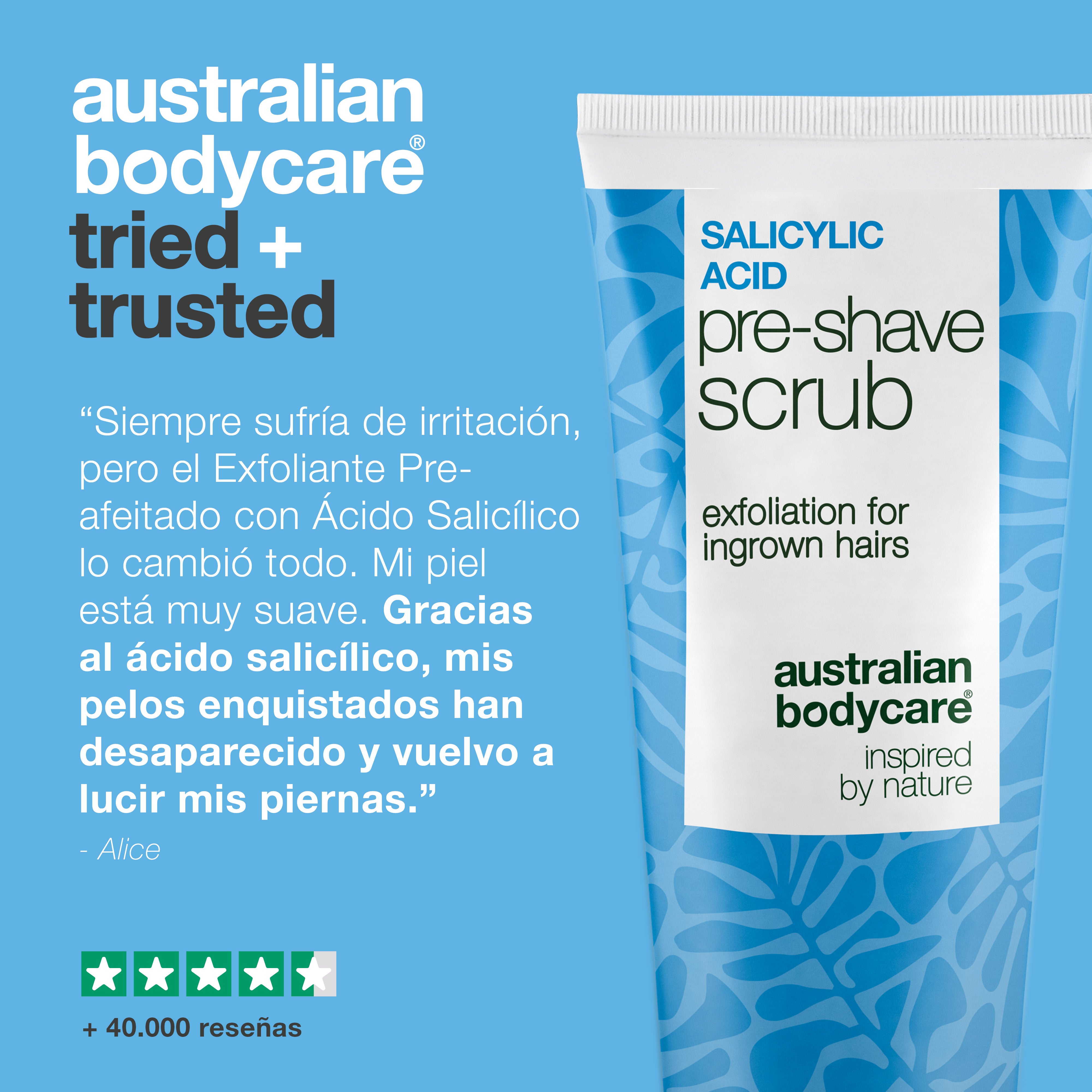 Exfoliante Pre-afeitado Ácido Salicílico: Pelos Encarnados — Exfoliante Pre-afeitado con Ácido Salicílico contra pelos encarnados e irritación. Afeitado suave sin picazón. Con Ácido Salicílico y AHA.