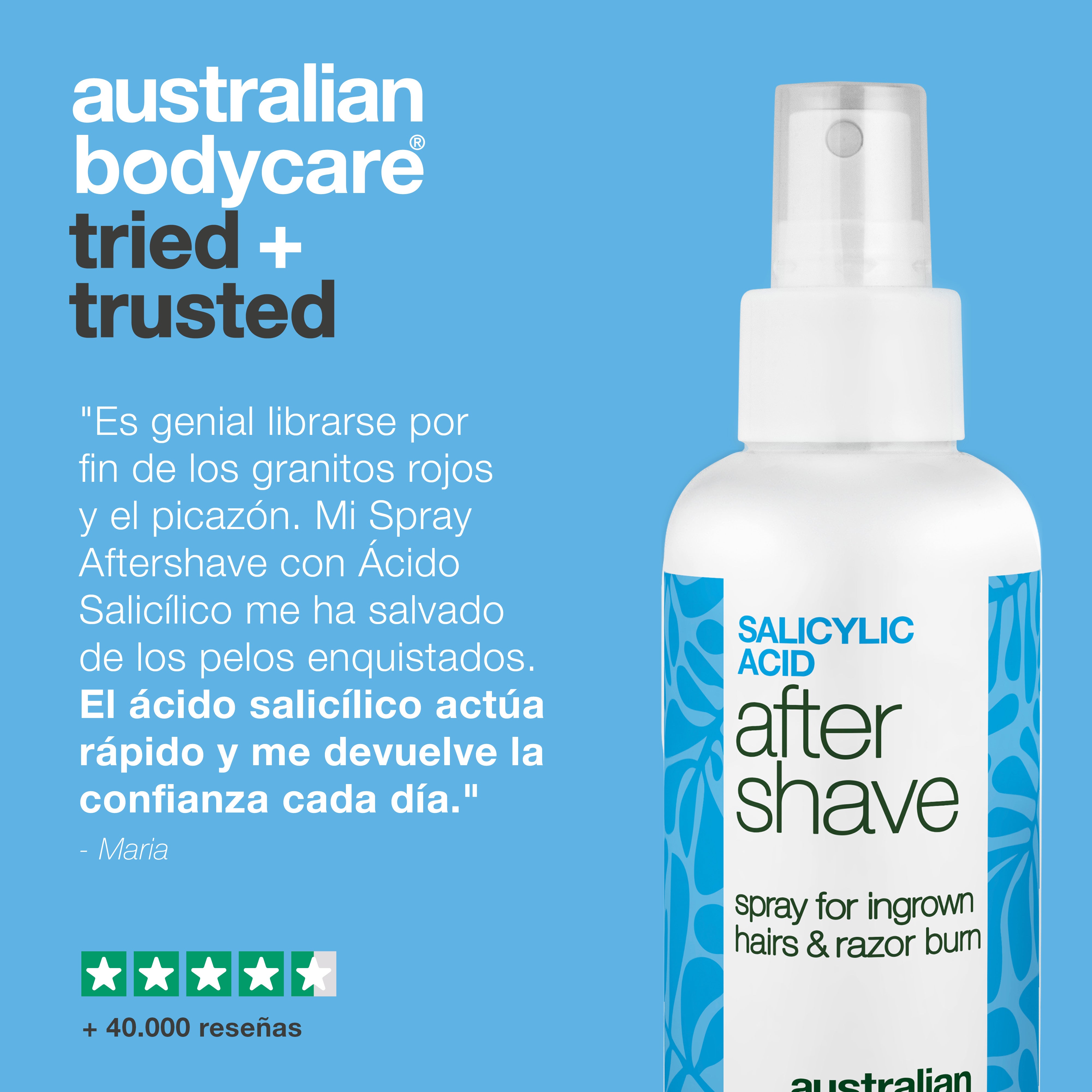 Spray After Shave Ácido Salicílico contra irritaciones — Spray After Shave contra vellos encarnados e irritación. Calma el picor con Ácido Salicílico y Aloe Vera para un acabado suave.