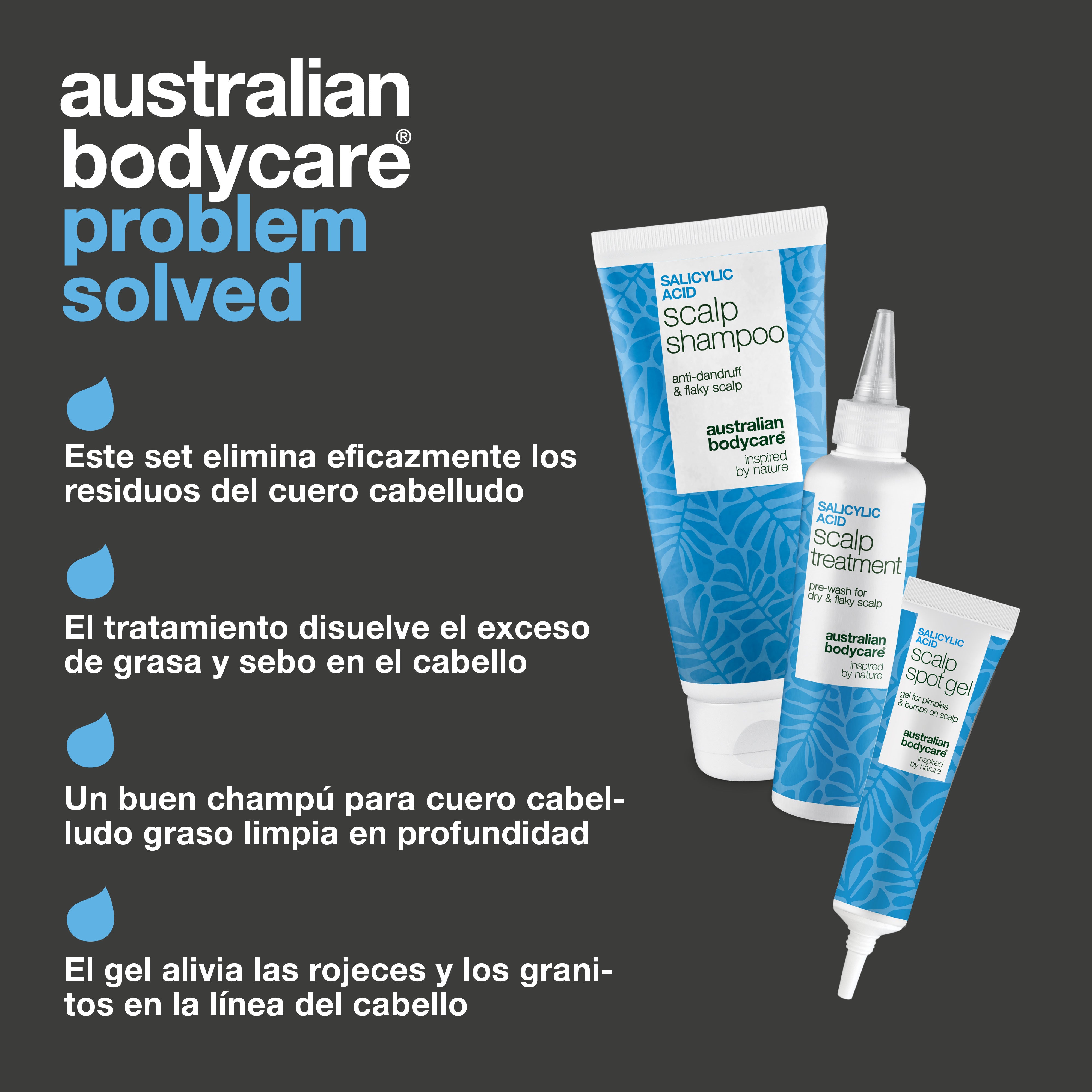 Ventajas del set: elimina la acumulación, el tratamiento combate el sebo, champú purificante para cuero cabelludo graso y gel