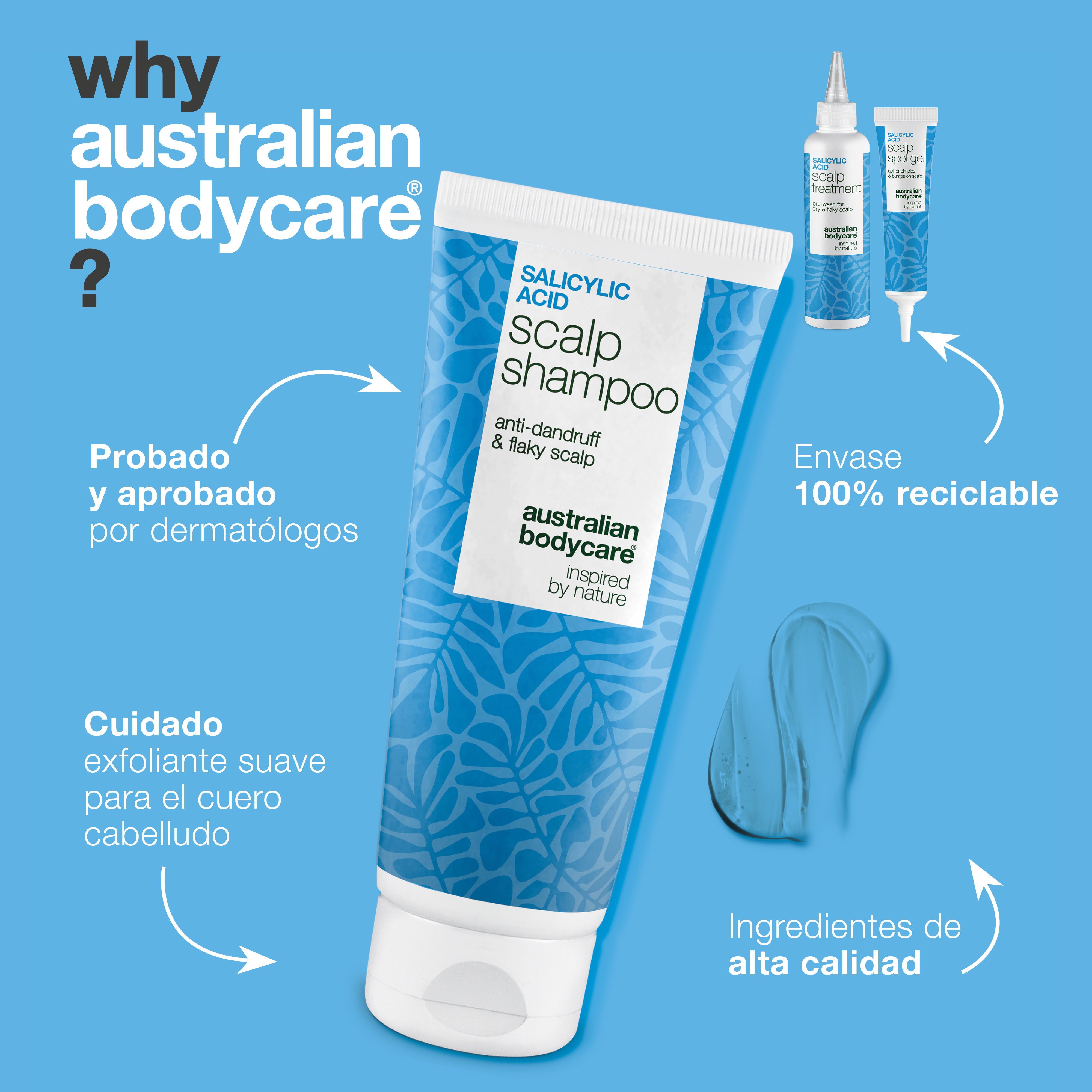 Por qué Australian Bodycare: testado y aprobado por dermatólogos, exfoliación suave y envase reciclable
