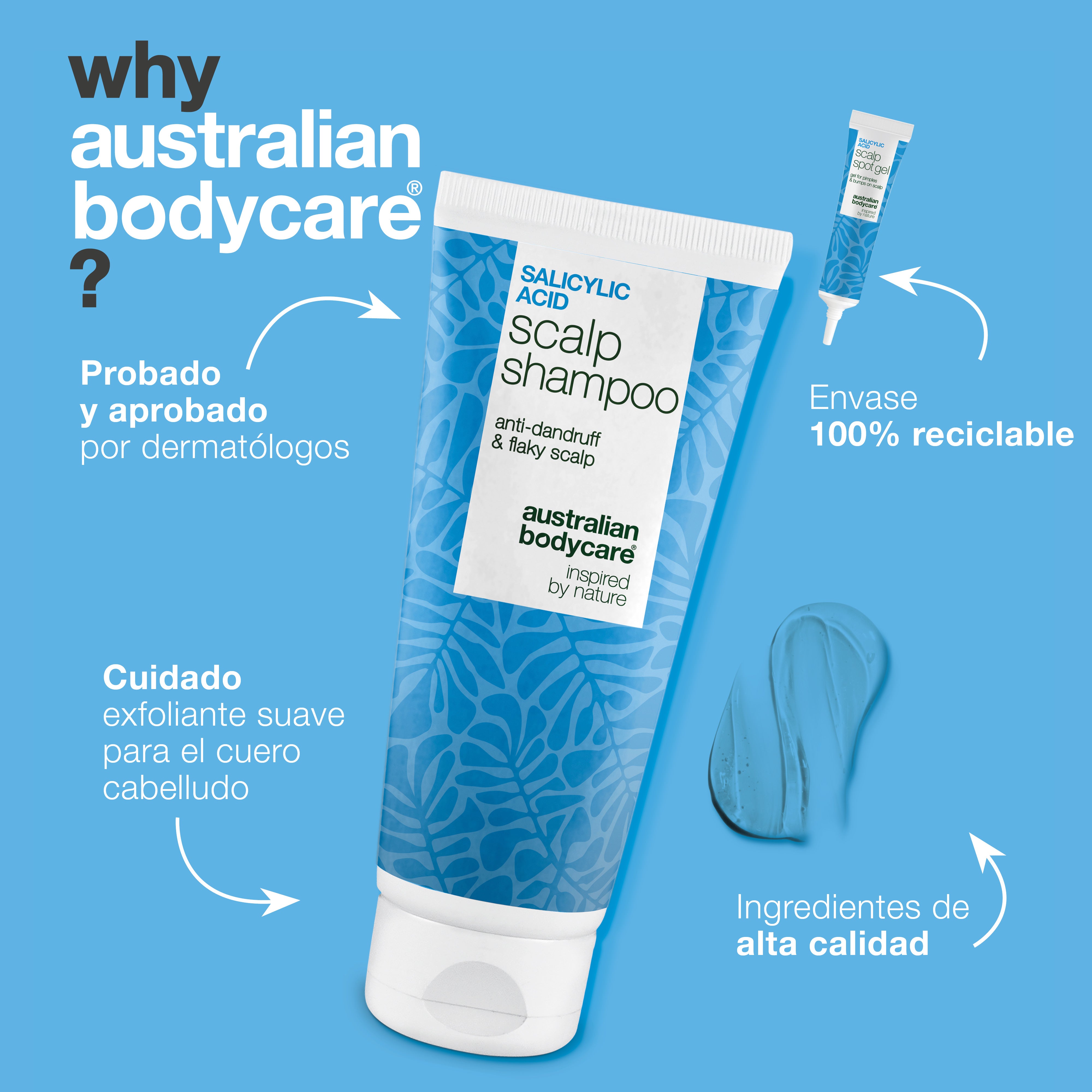 Por qué Australian Bodycare: testado y aprobado por dermatólogos, exfoliación suave y envase reciclable