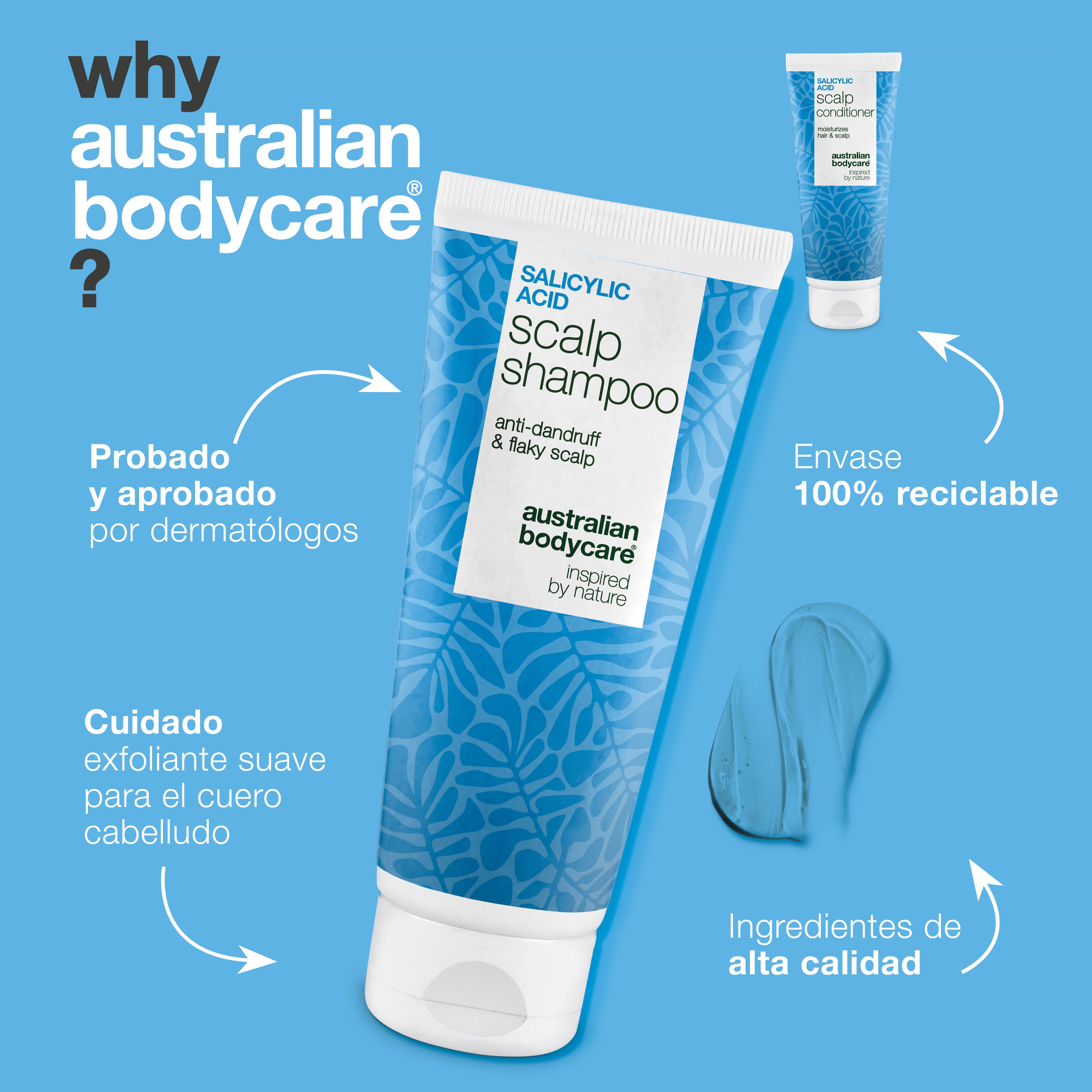 Por qué Australian Bodycare: testado y aprobado por dermatólogos, exfoliación suave y envase reciclable