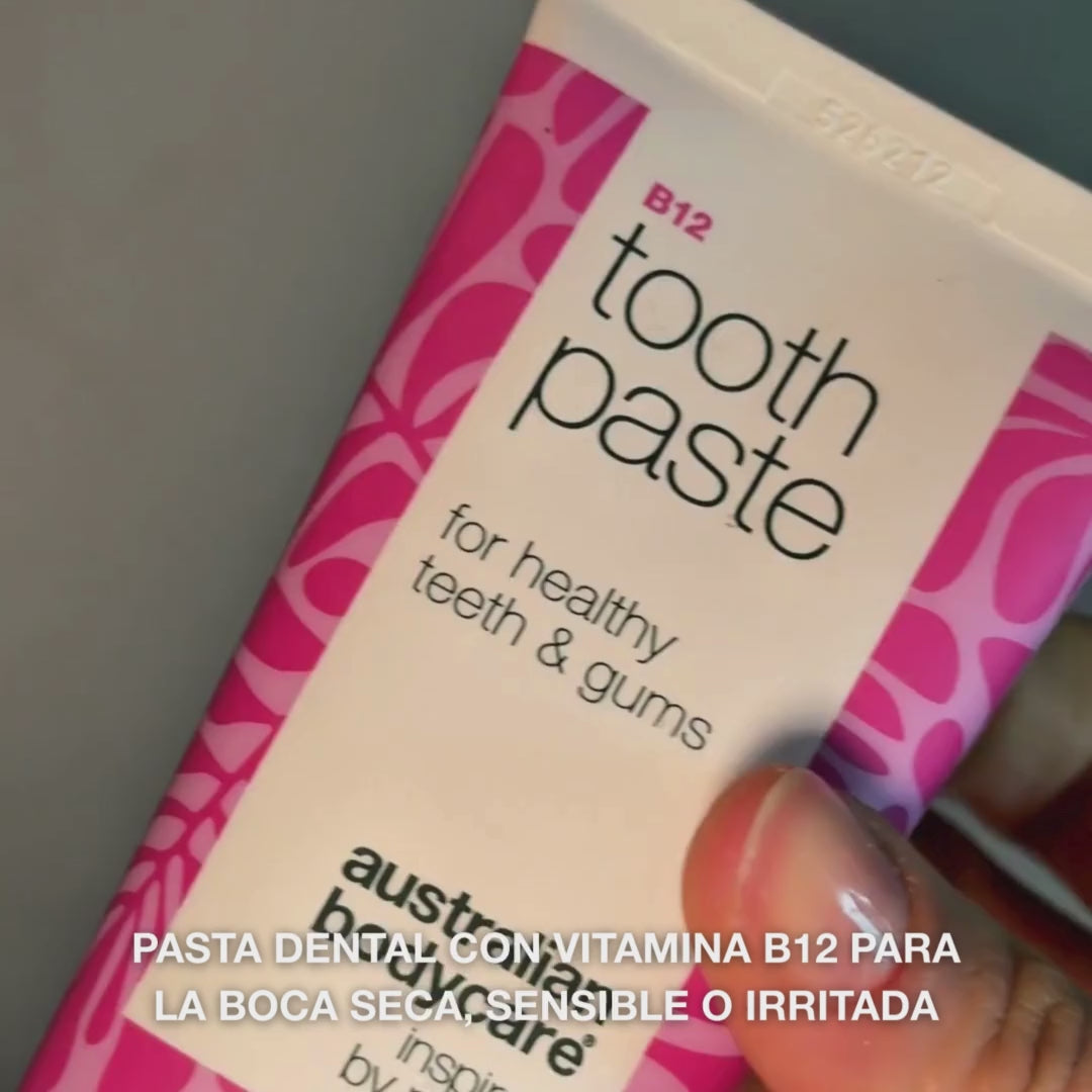 Pasta de dientes con Vitamina B12 combate la sequedad y el mal aliento. Fortalece los dientes. Con B12, flúor, zinc, aceite de limón y menta.