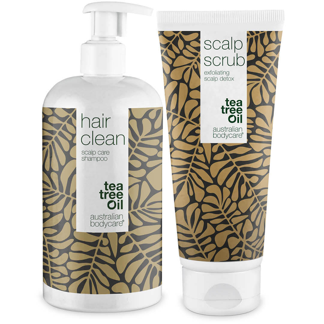 Pack de 2 productos para granos en el cuero cabelludo - Exfoliante del cuero cabelludo y champú de árbol de té para pieles impuras o cuero cabelludo sucio
