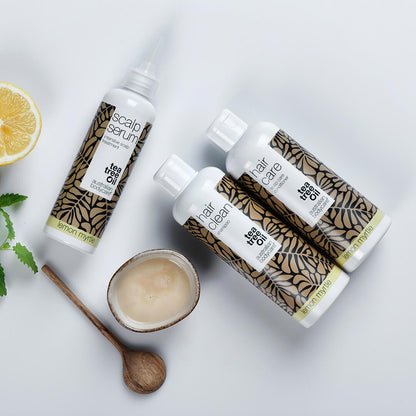 Scalp Pack con mirto de limón - 3 productos con aceite de árbol de té y mirto de limón para la caspa y el cuero cabelludo seco