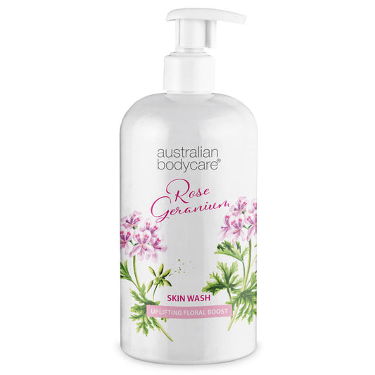 Profesional Rose Skin Wash - Gel de ducha limpiador profundo con Aceite de Árbol de Té y Geranio Rosa