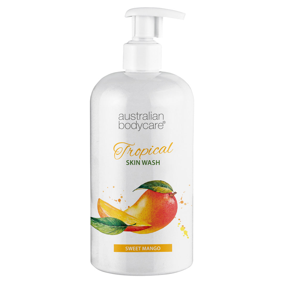 Profesional Tropical Skin Wash con mango — Gel de baño con aceite de árbol de té y mango para una piel limpia y sana